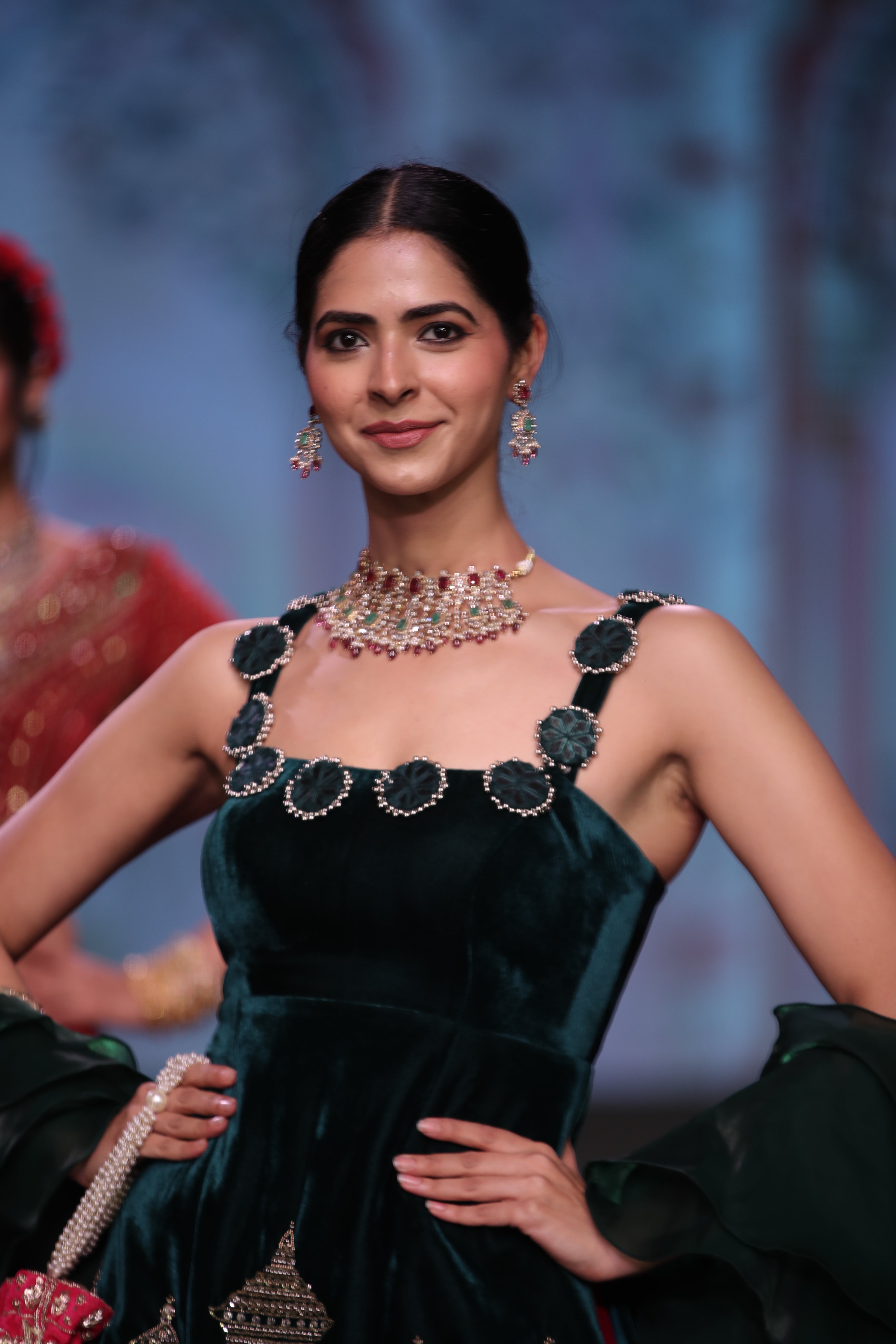 Dual tone green and pink ram mandir inspired lehenga set