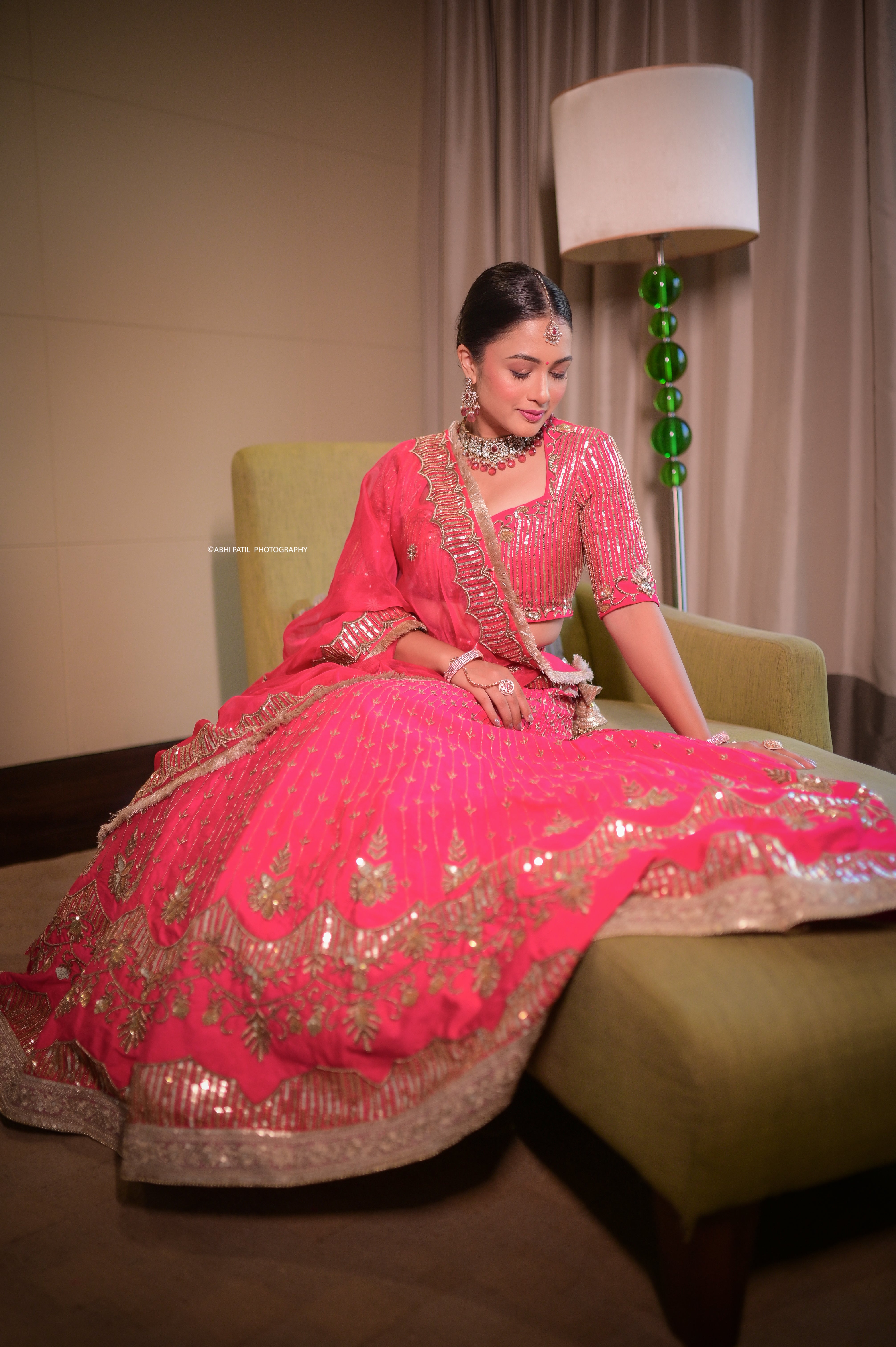 Pink raw silk embroidered lehenga set