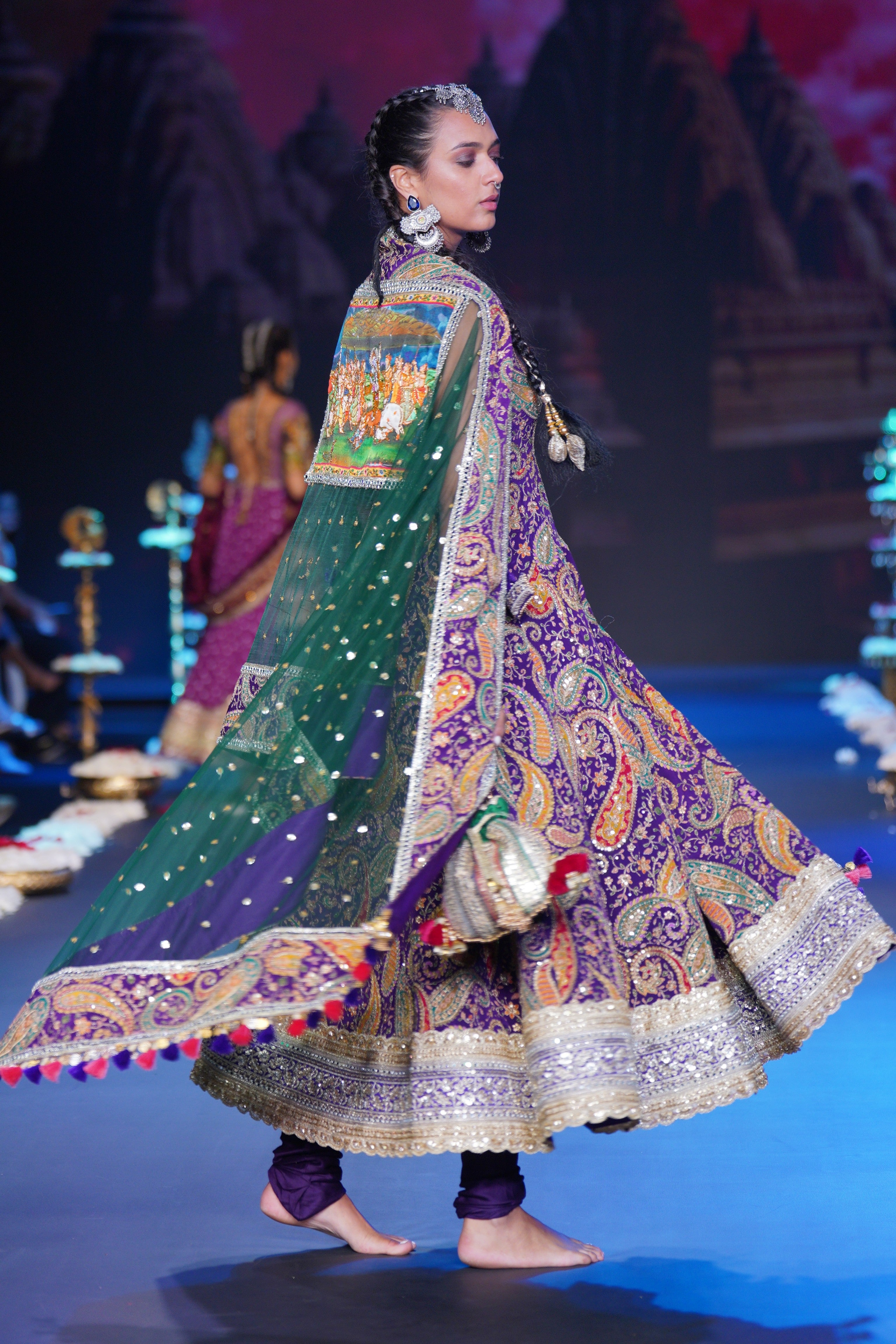 Paisley printed Anarkali set with srinathji print on dupatta