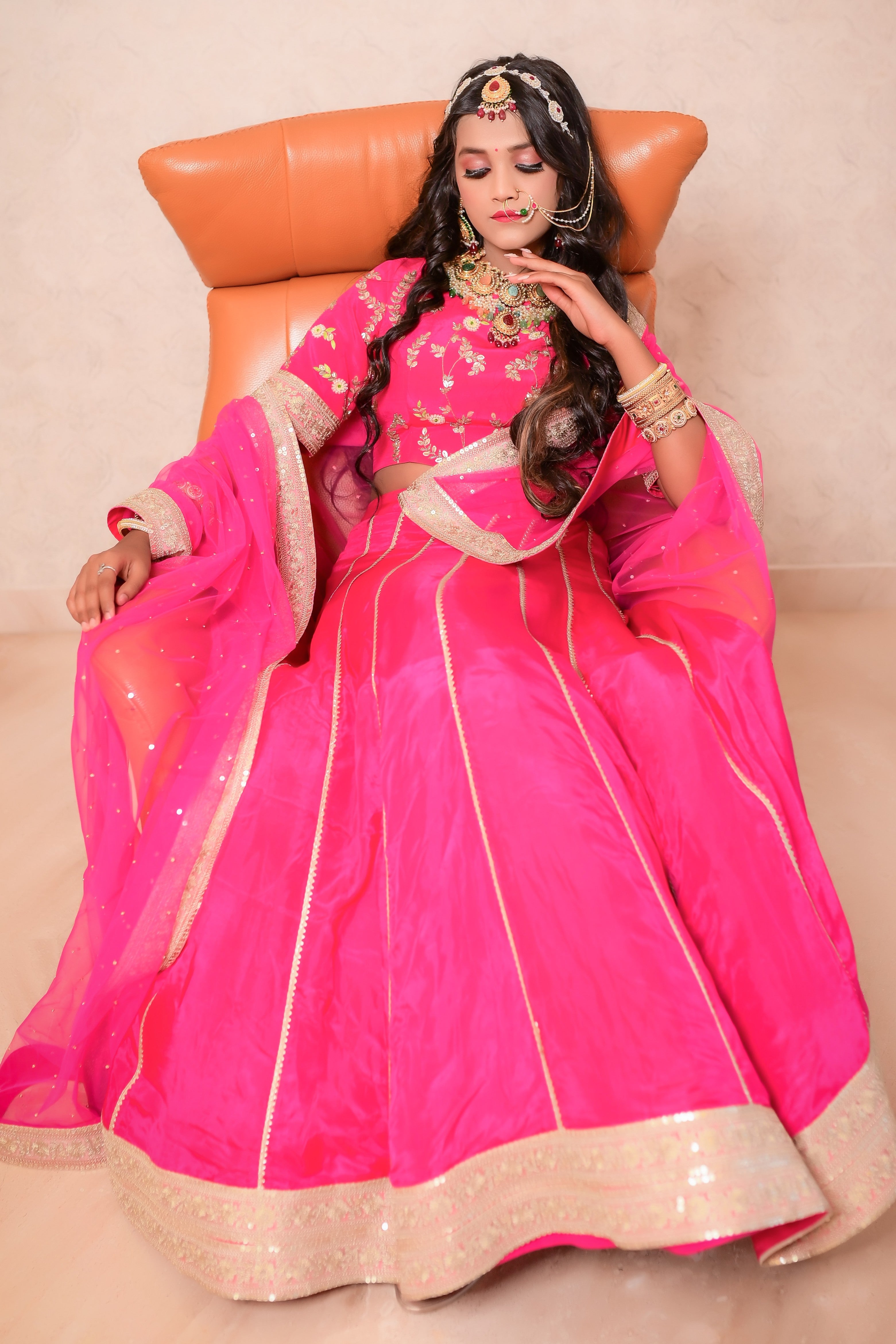 Pink embroidered lehenga set