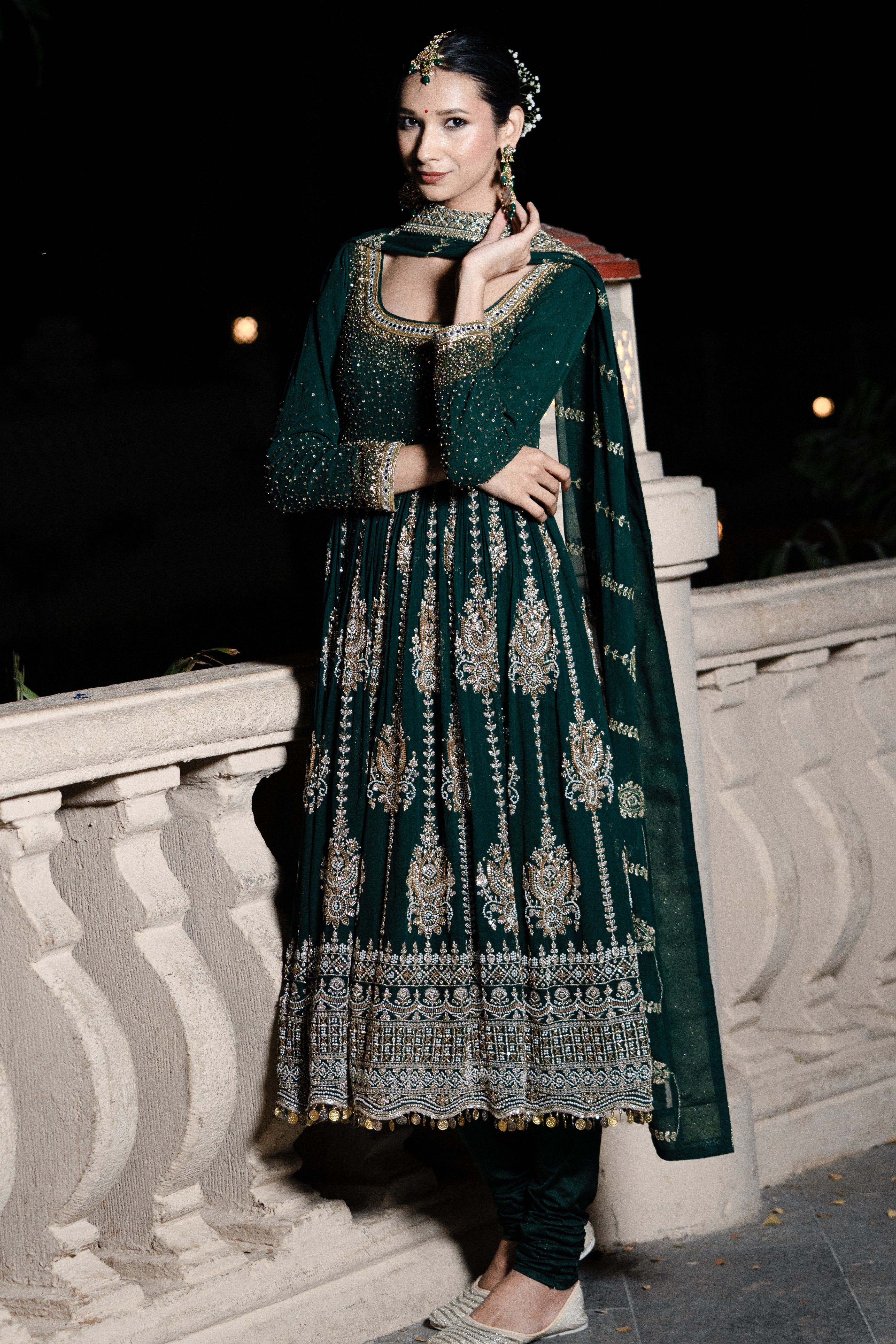 Green embroidered Anarkali set