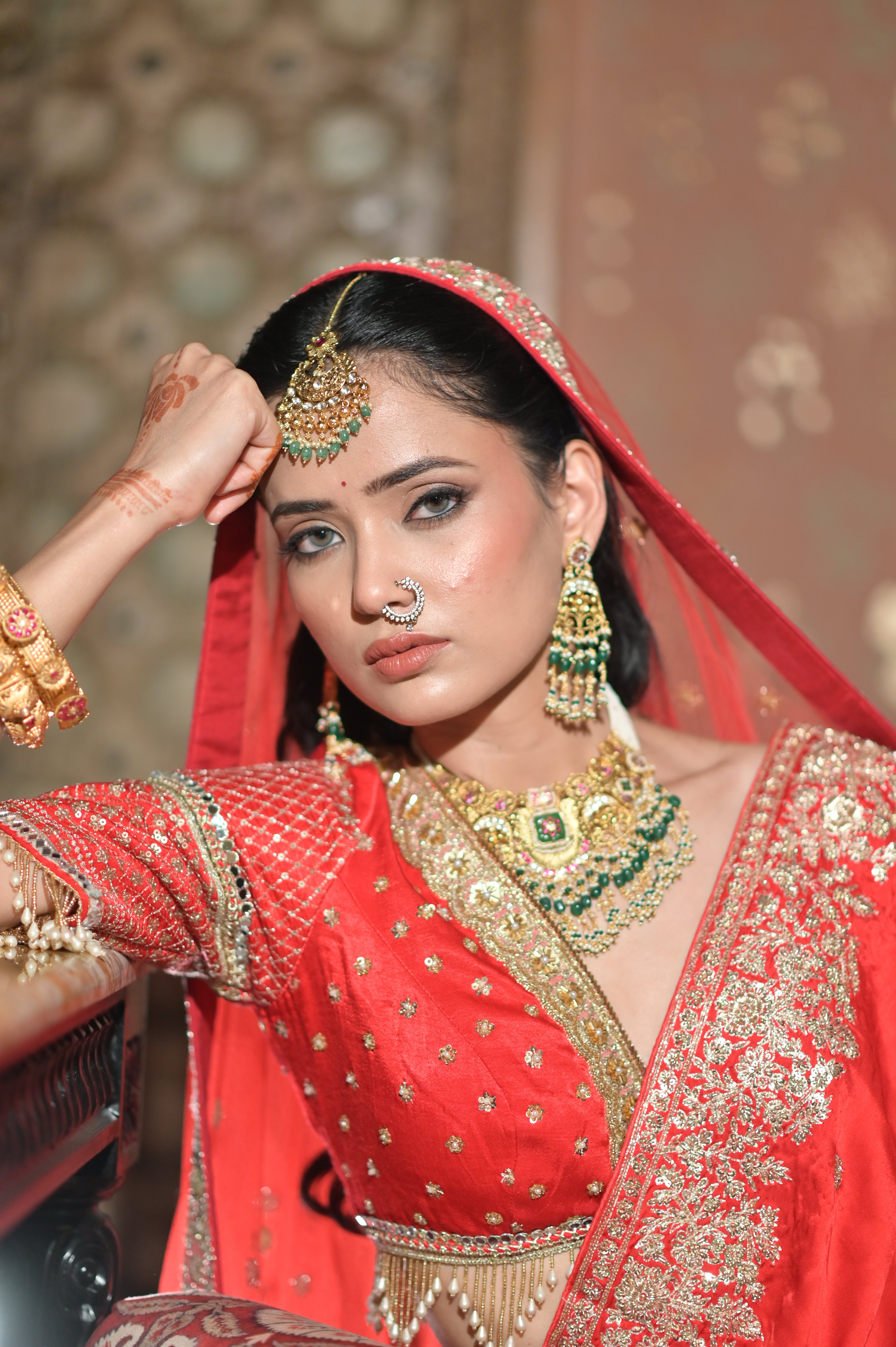 Red embroidered saree