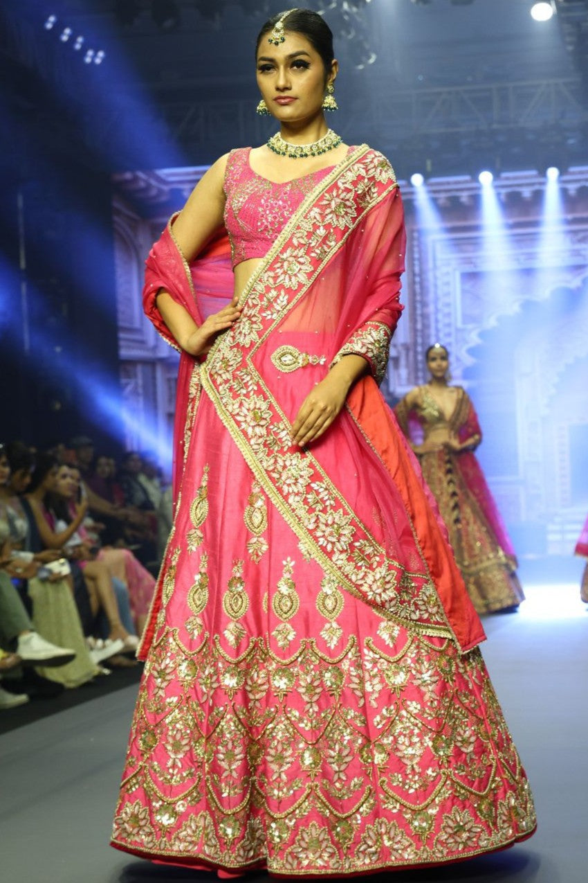 Pink cutdana embroidered lehenga set
