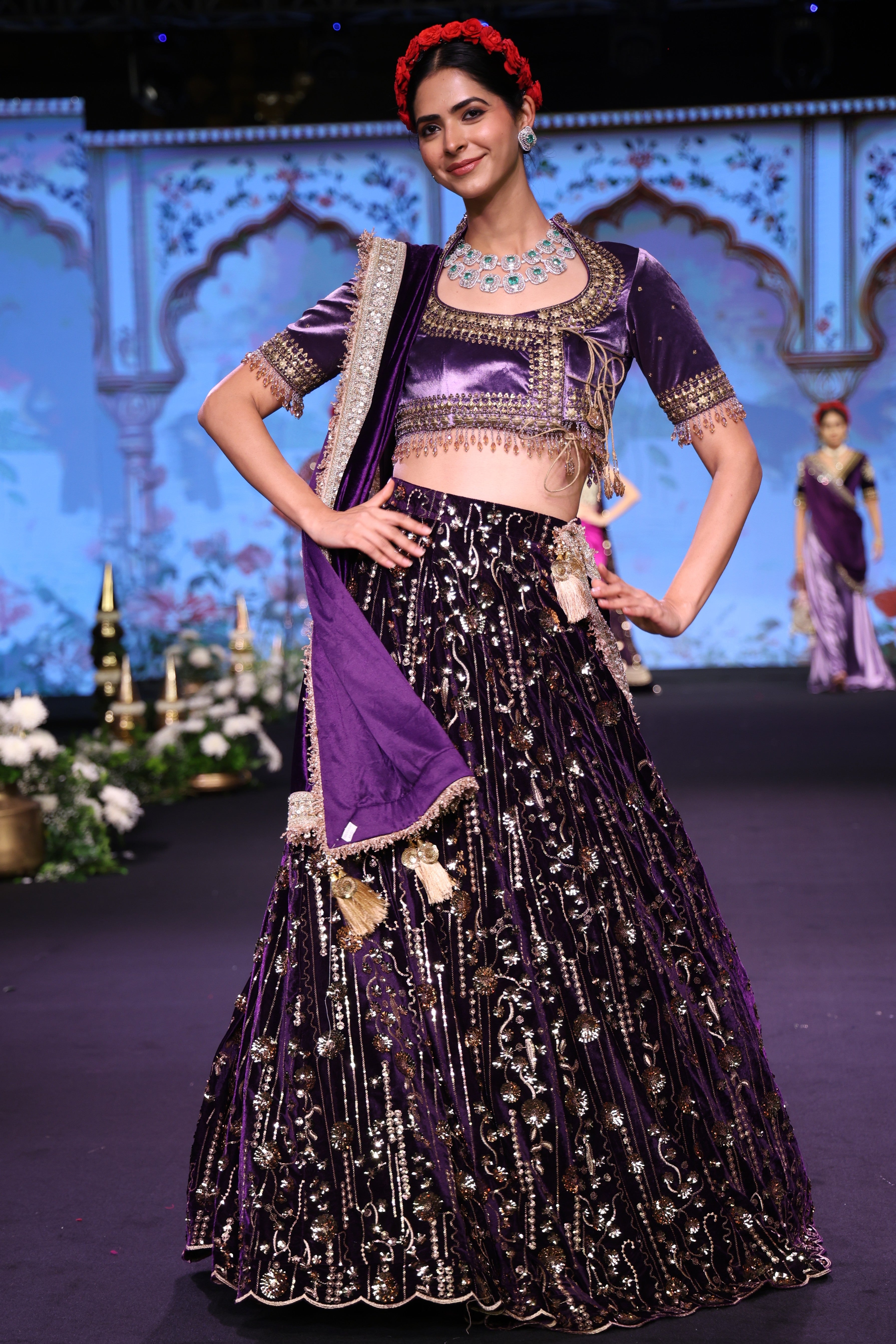 Violet sequin embroidered lehenga set