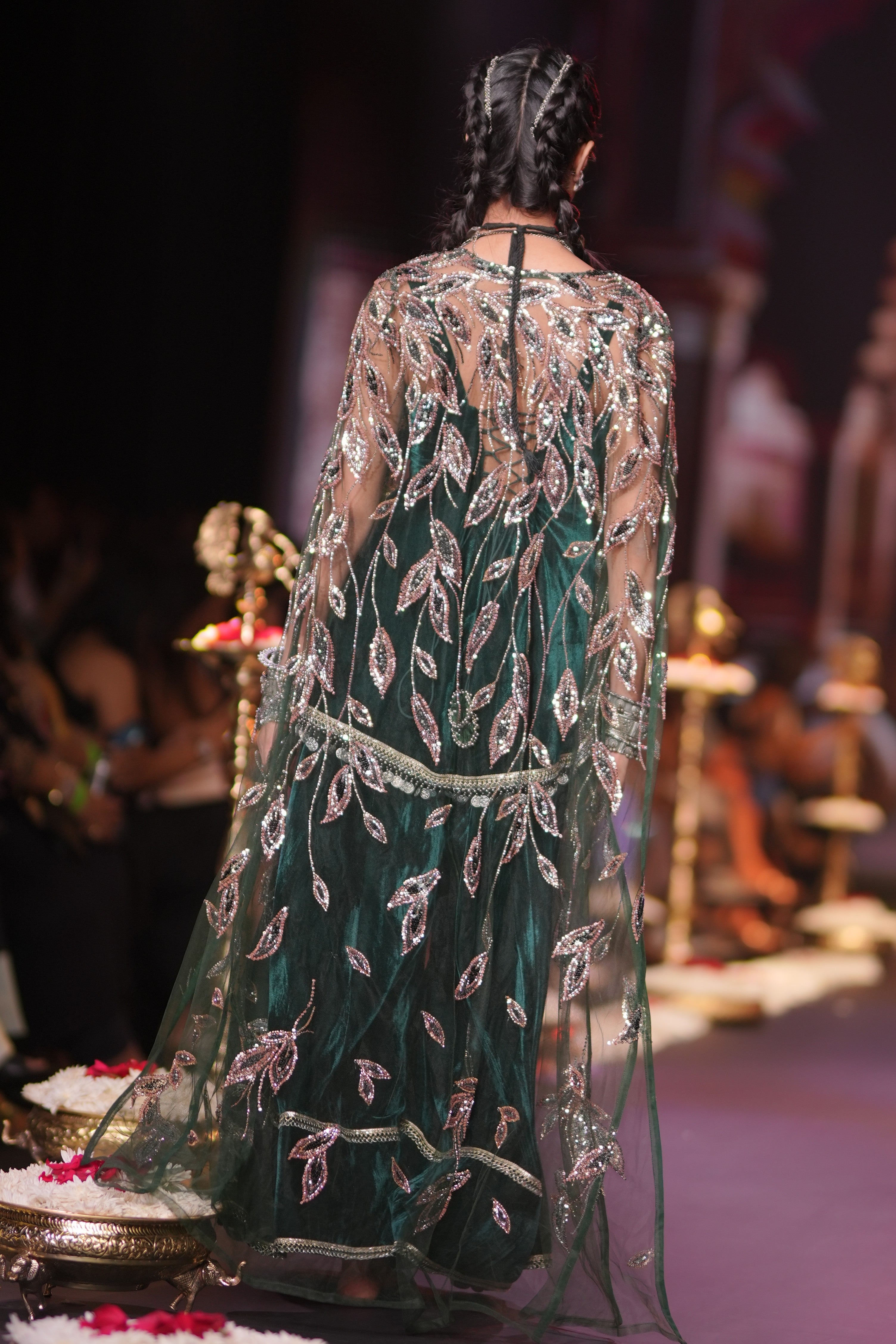 Ram mandir inspired green palazzo set with cape