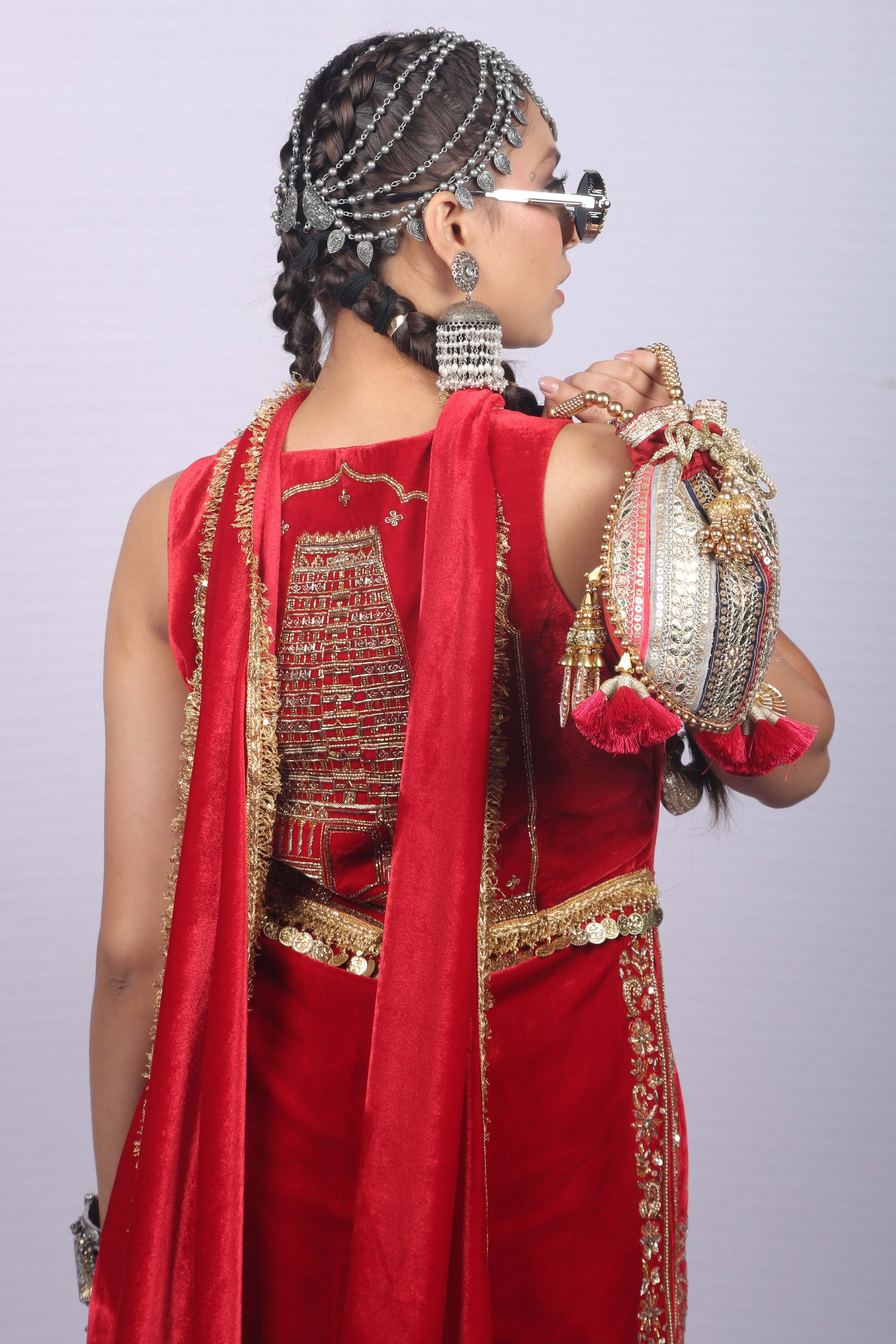 Tirupati inspired red palazzo set