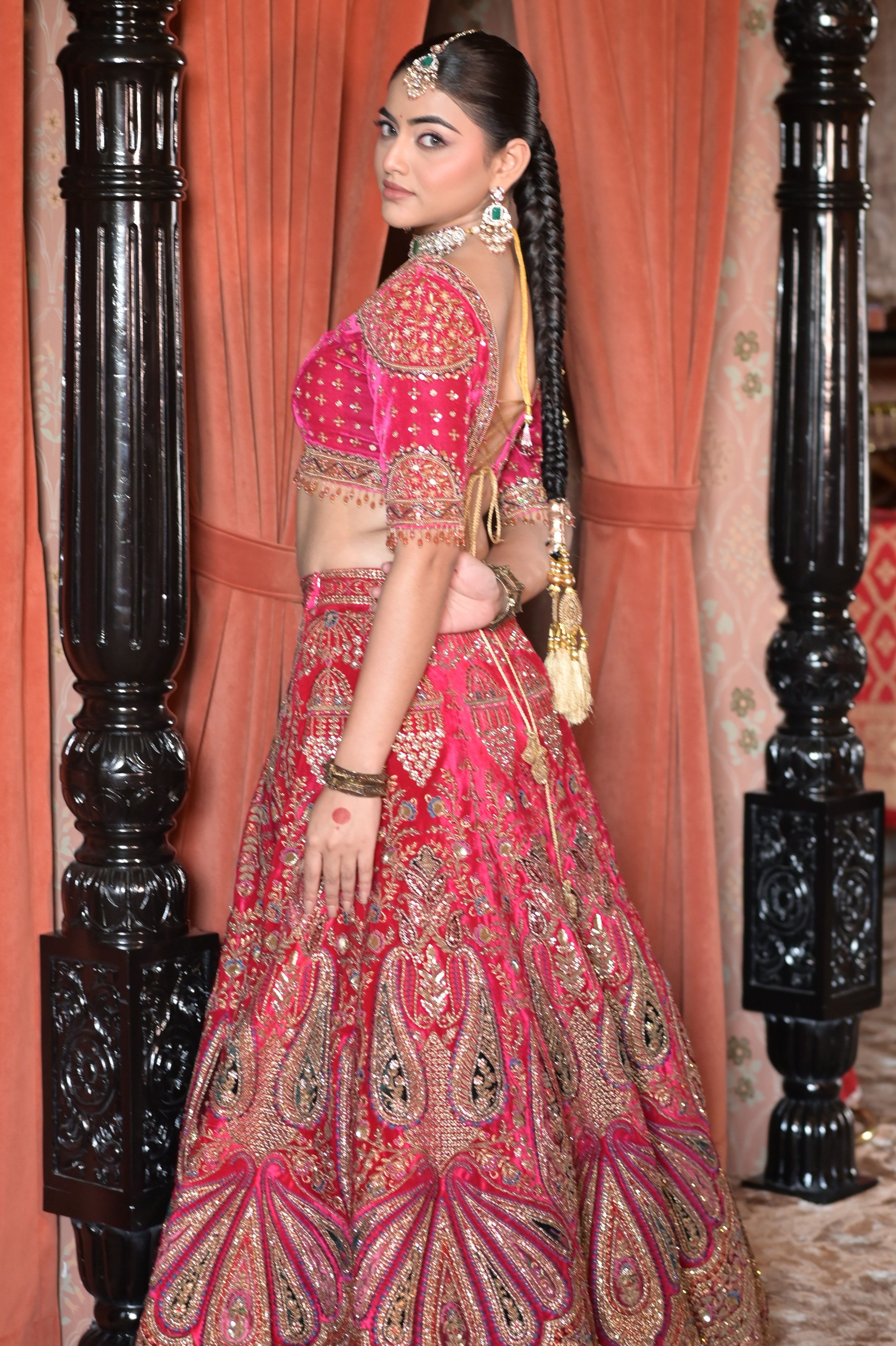 Pink bridal embroidered lehenga