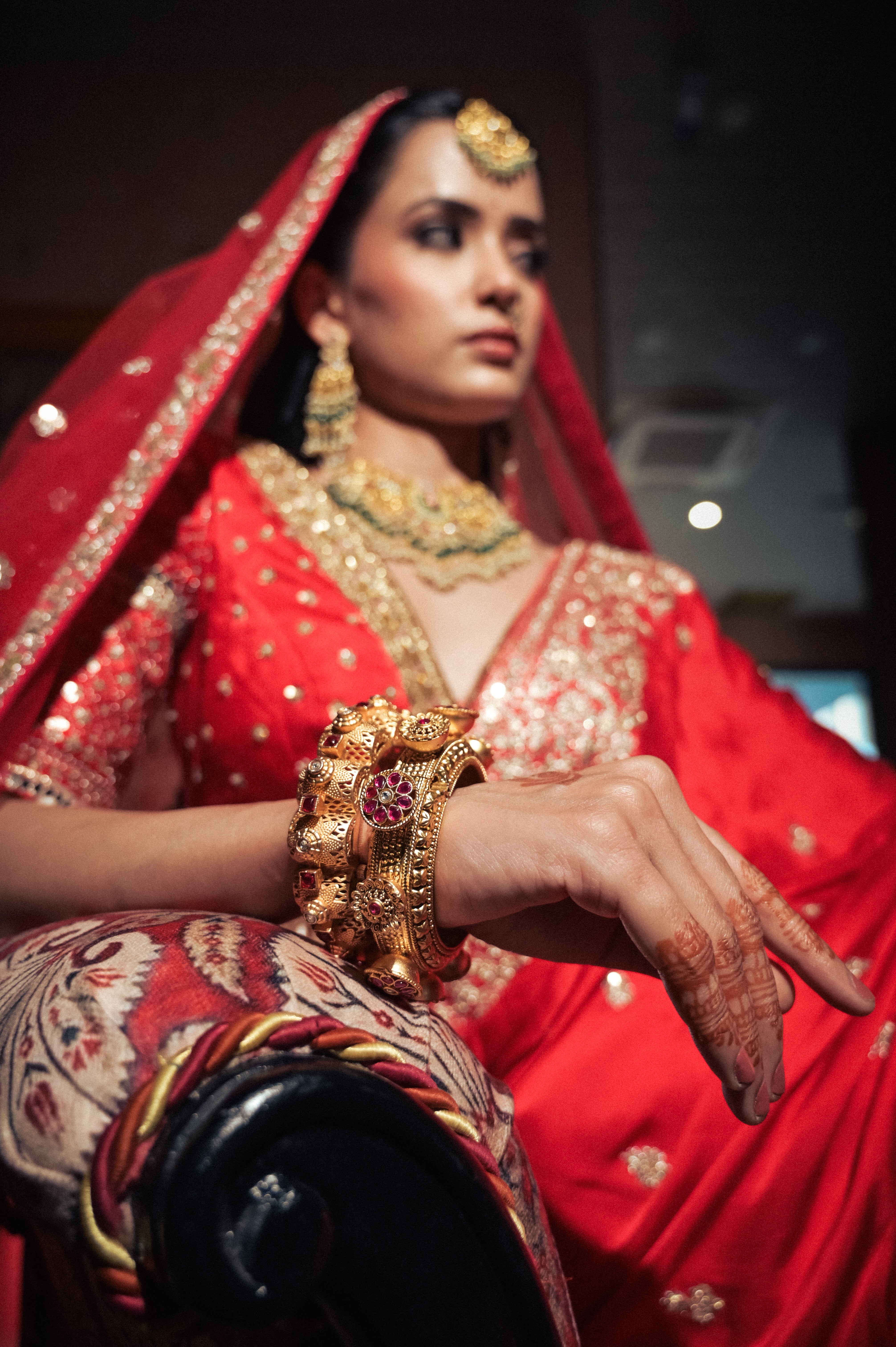 Red embroidered saree