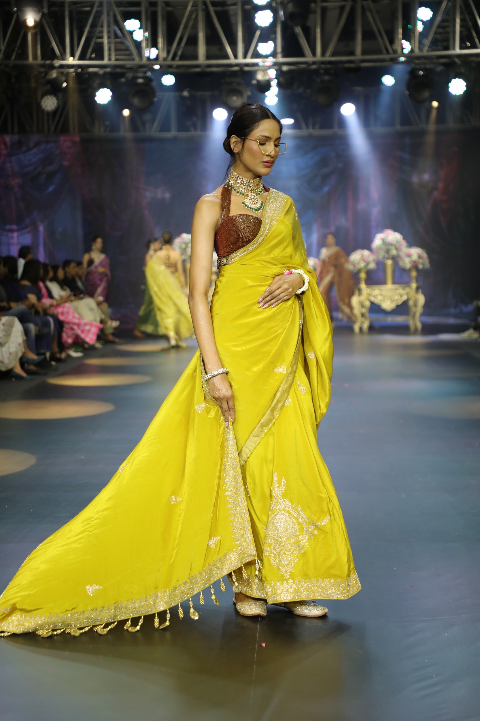 Mustard Yellow Crepe Saree