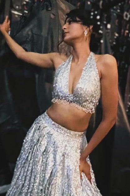 Silver metallic sequin embroidery lehenga set
