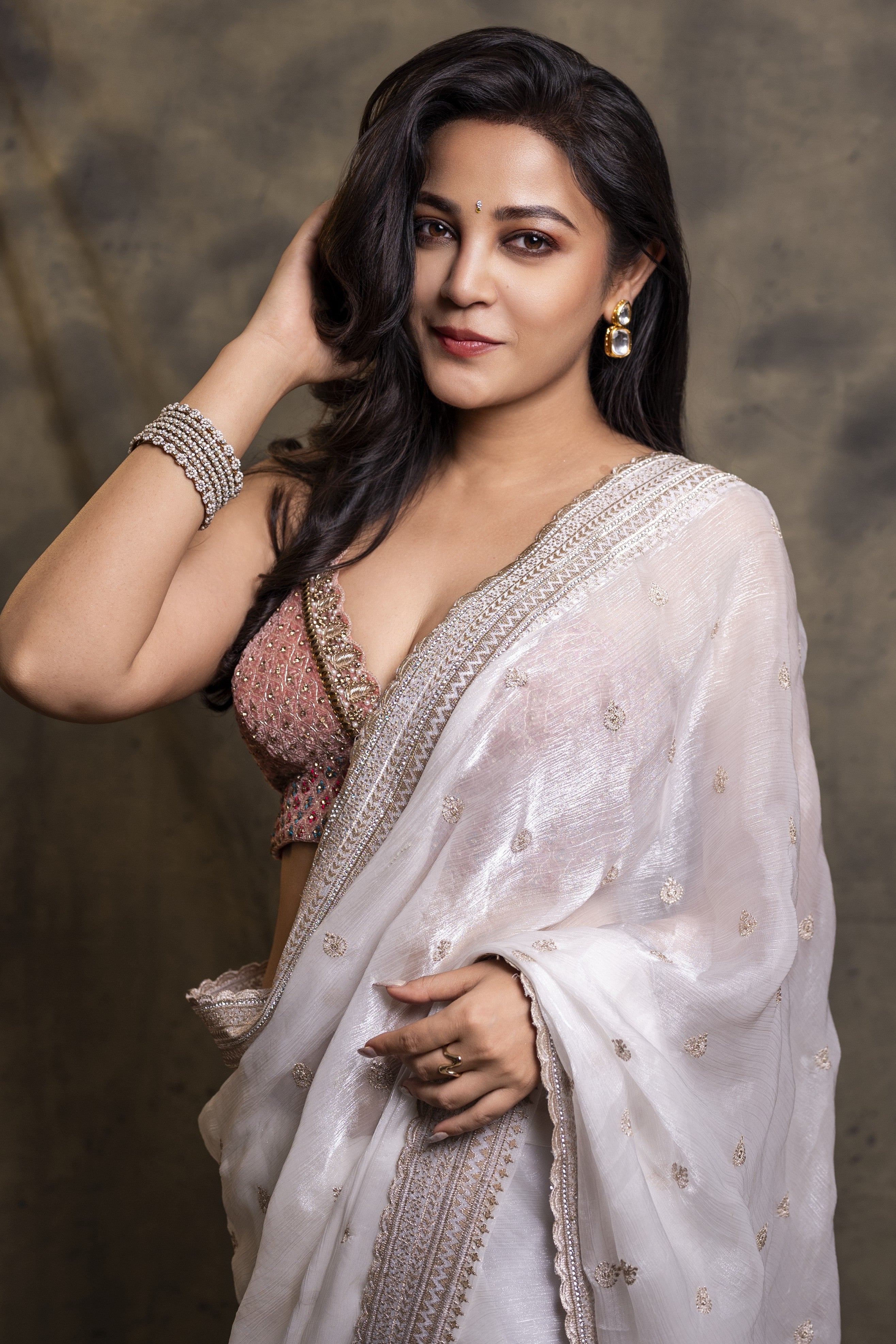 Ivory tissue silk saree set