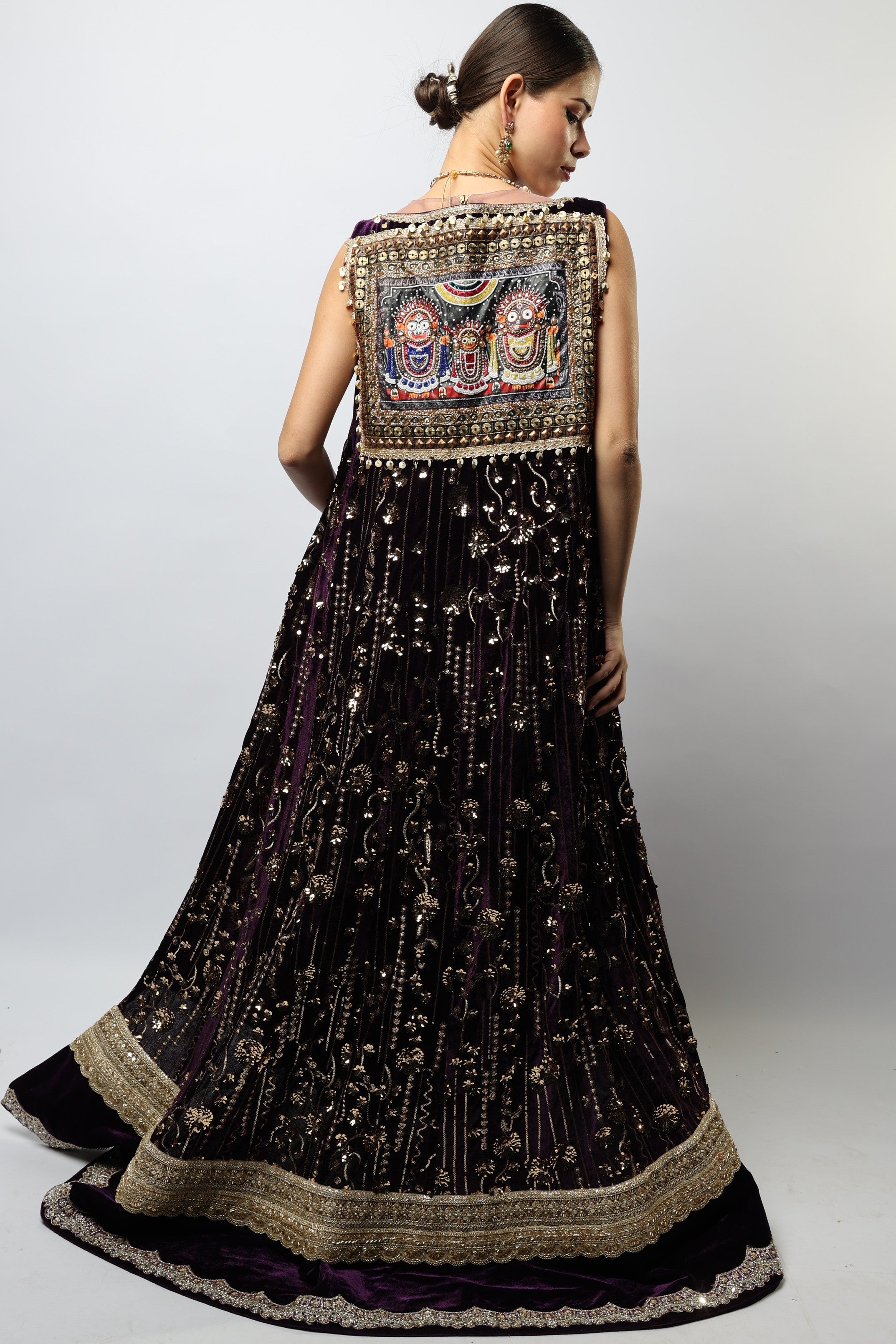 Two toned purple and light gold embroidered three – piece set