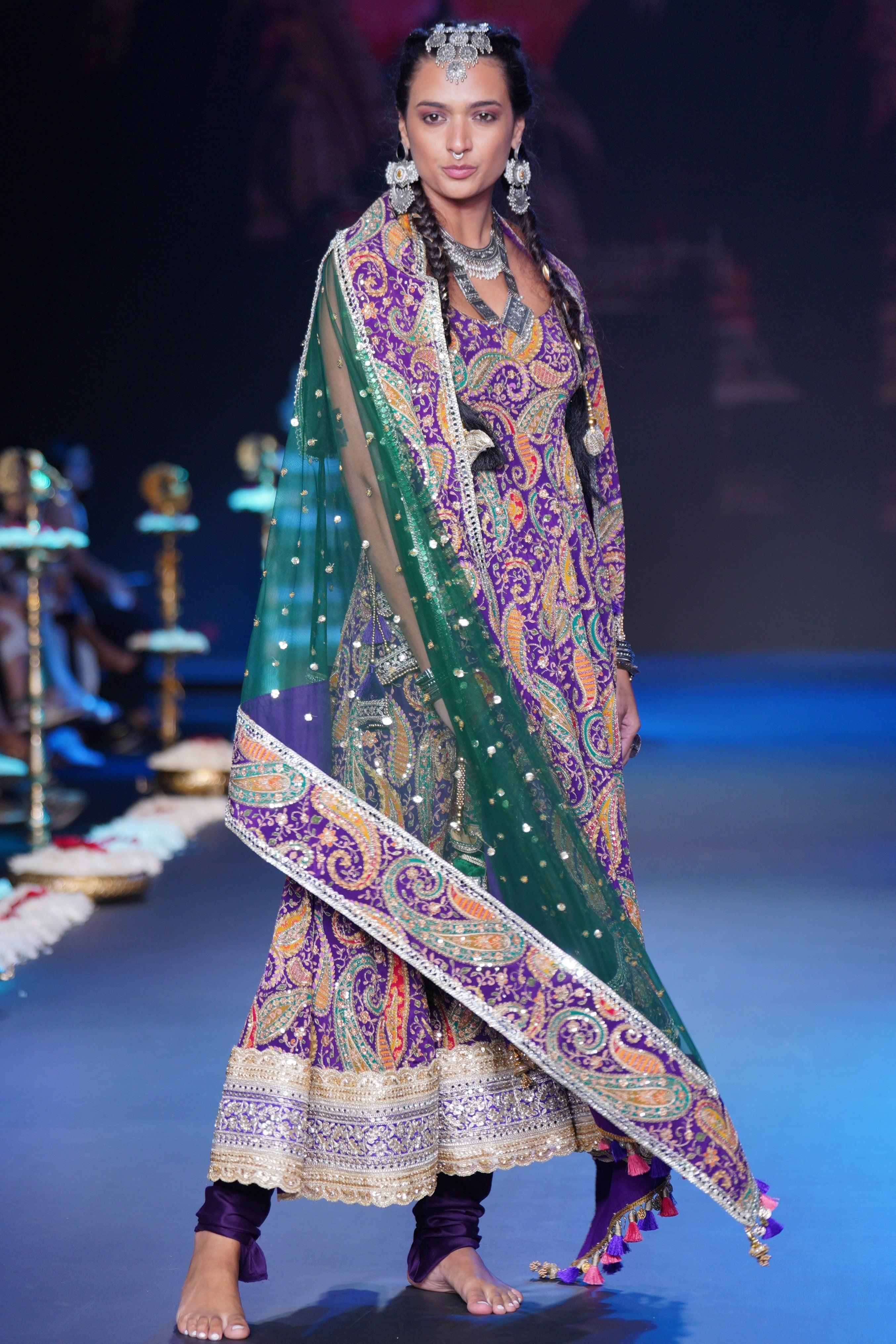 Paisley printed Anarkali set with srinathji print on dupatta