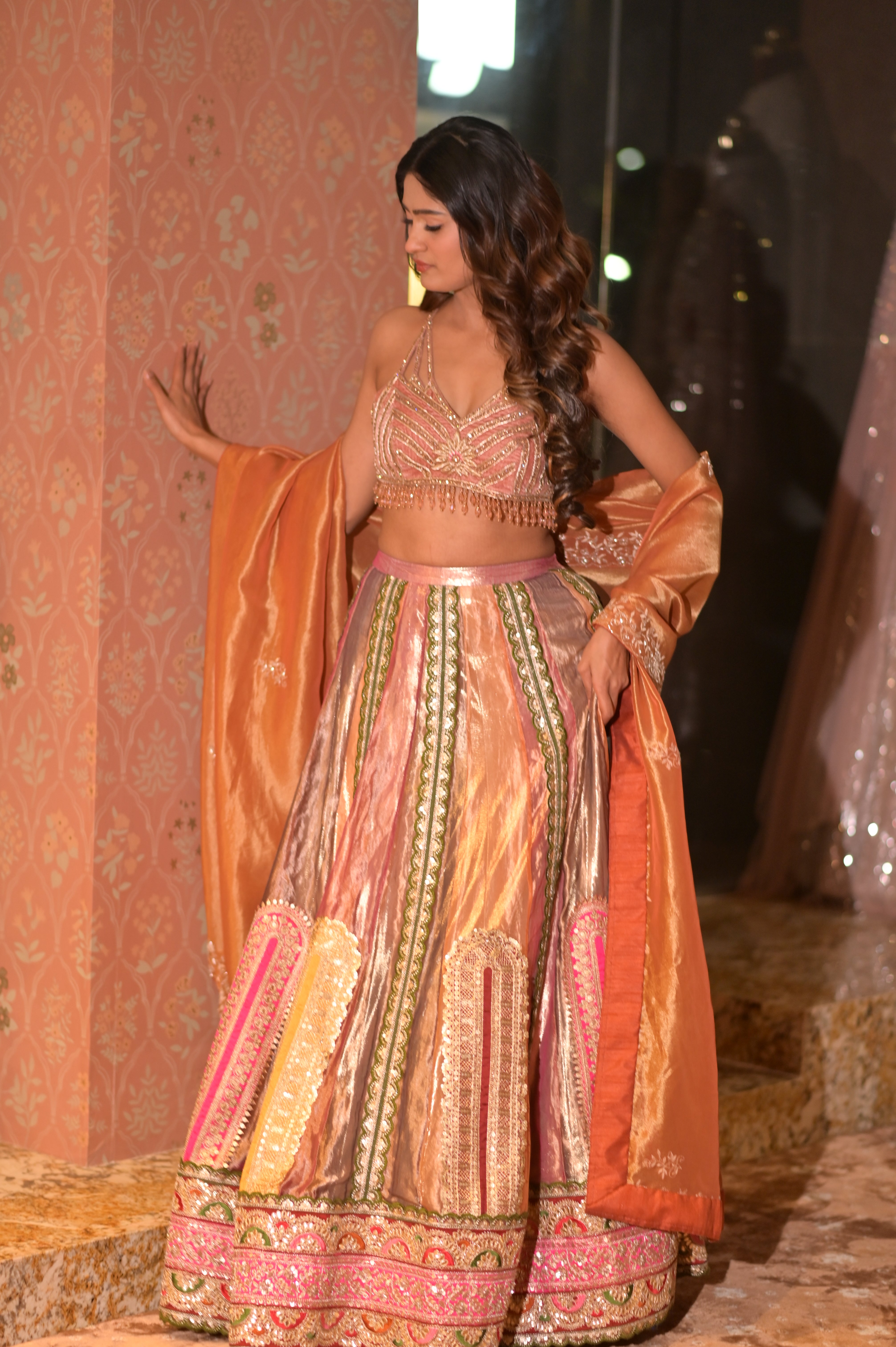 Multi color embroidered lehenga set