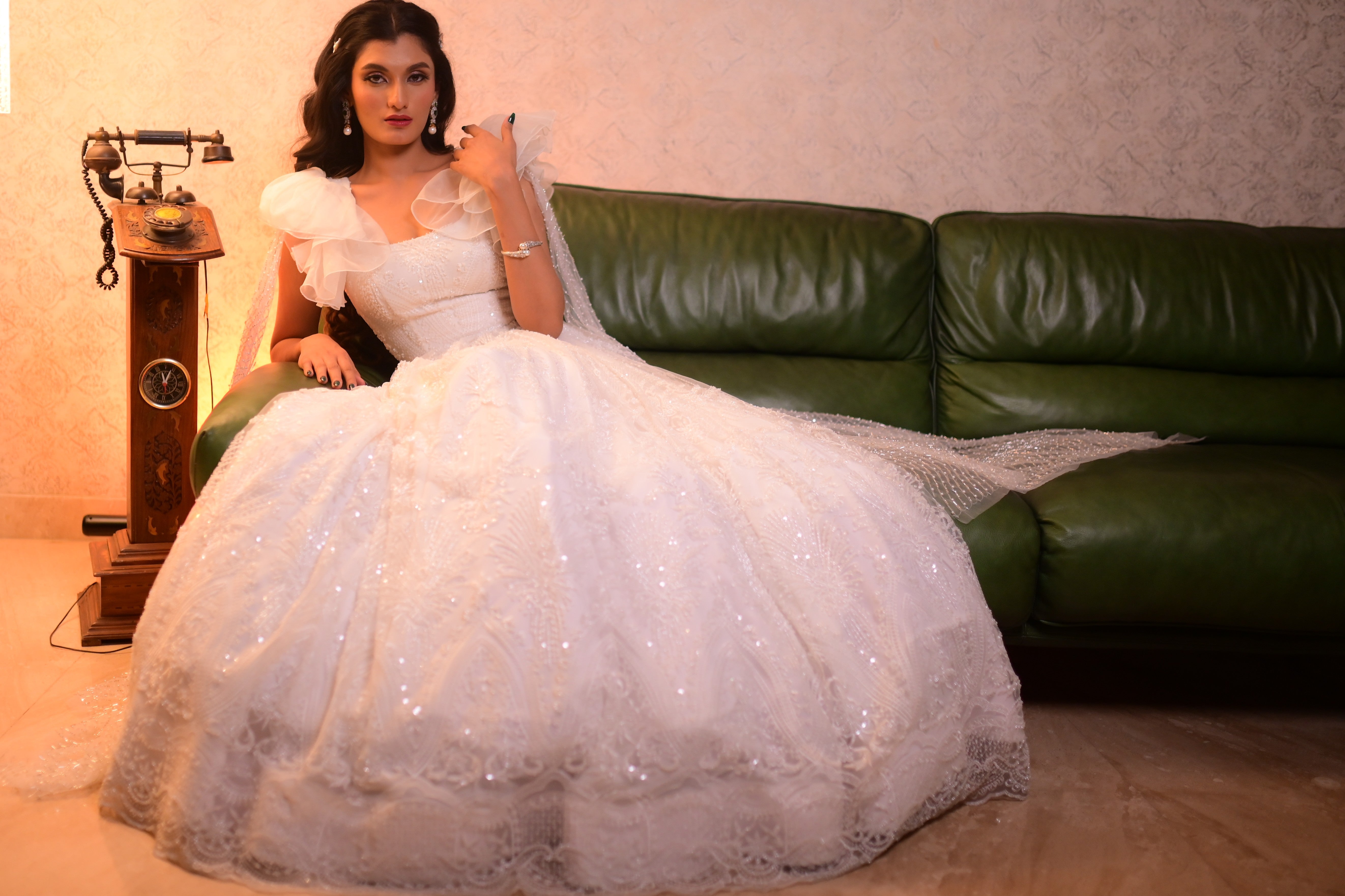 White A- Line gown with sequin work