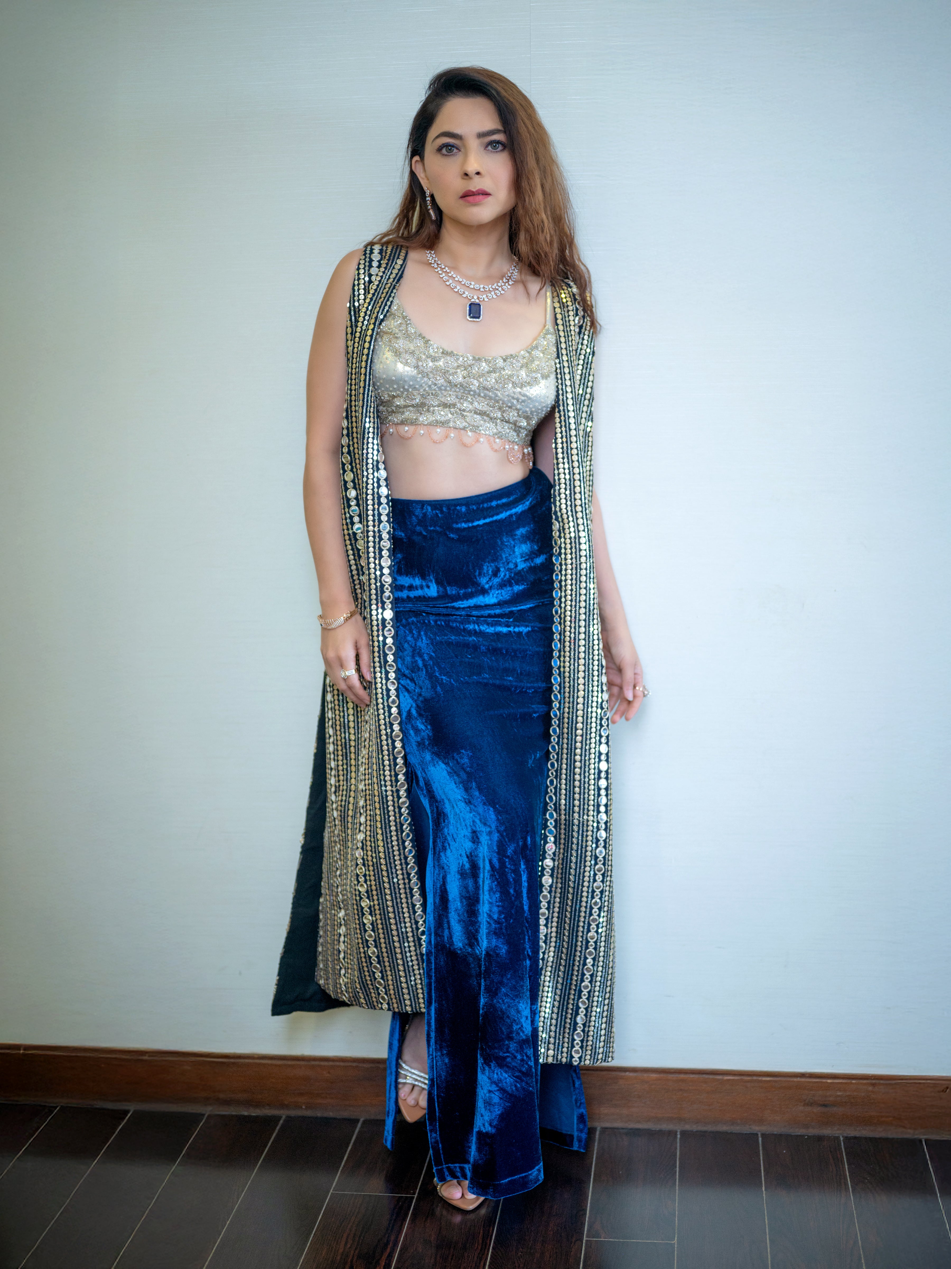 Purple embroidered with Srinathji print three- piece set