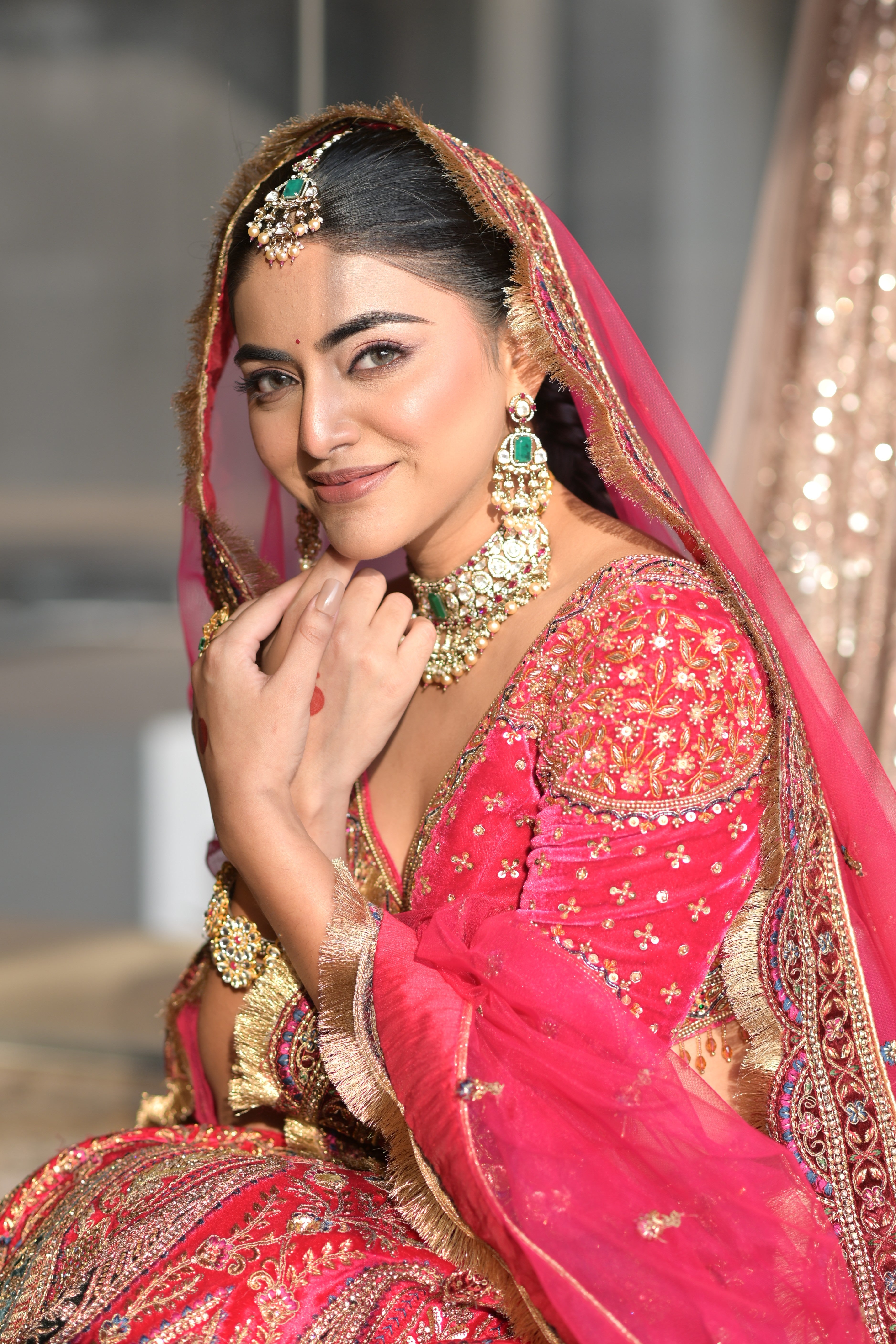 Pink bridal embroidered lehenga