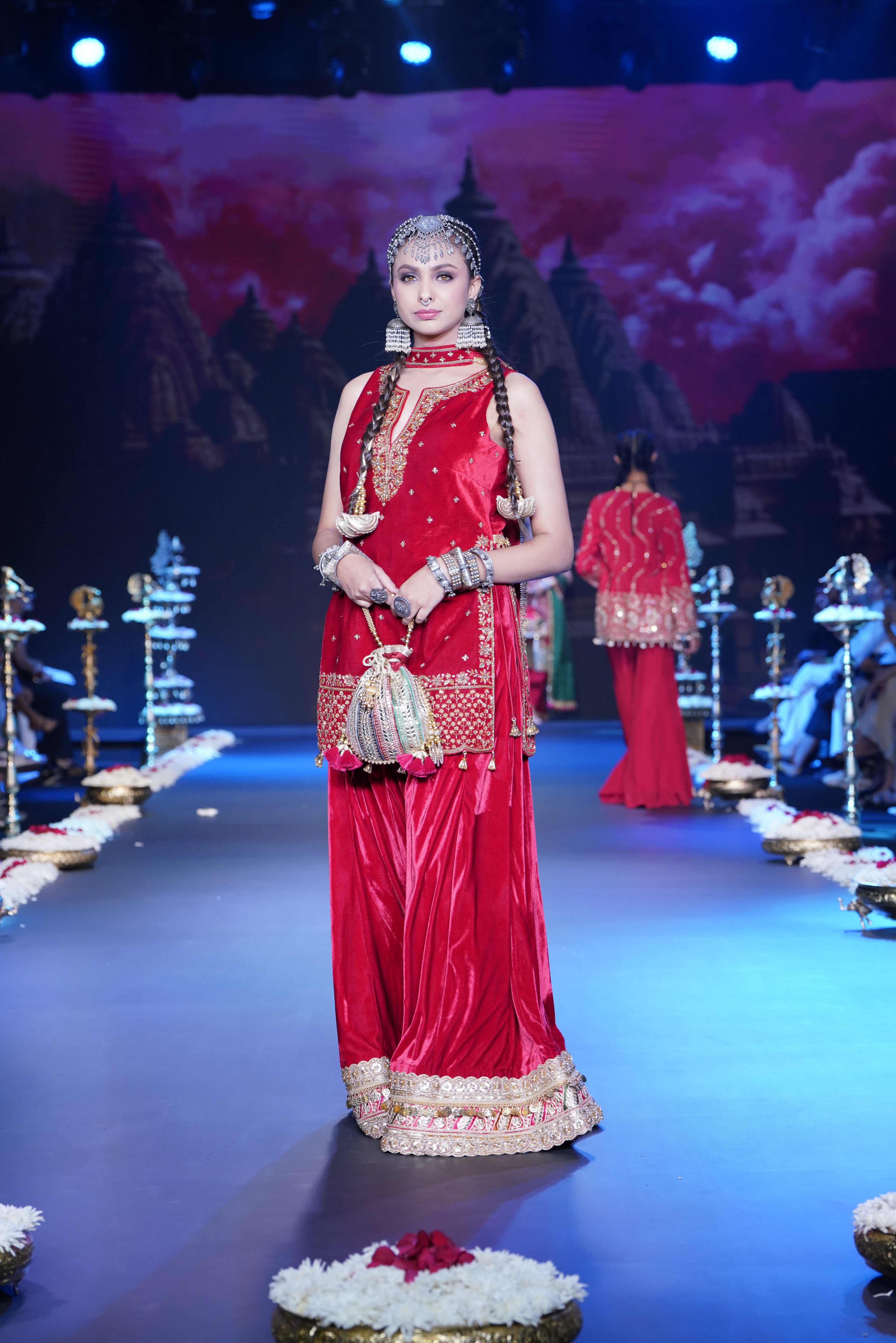 Tirupati inspired red palazzo set