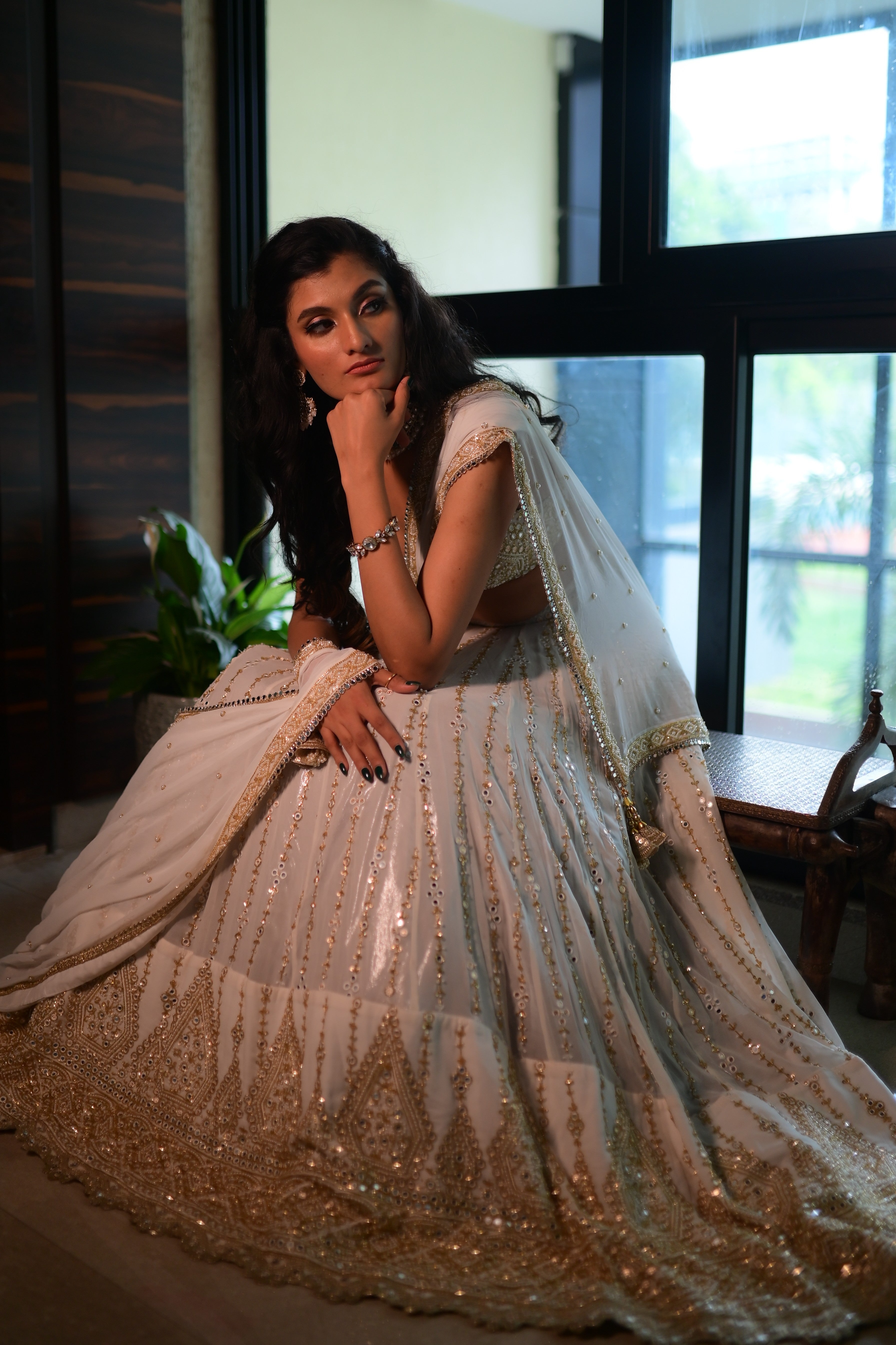White embroidered lehenga set