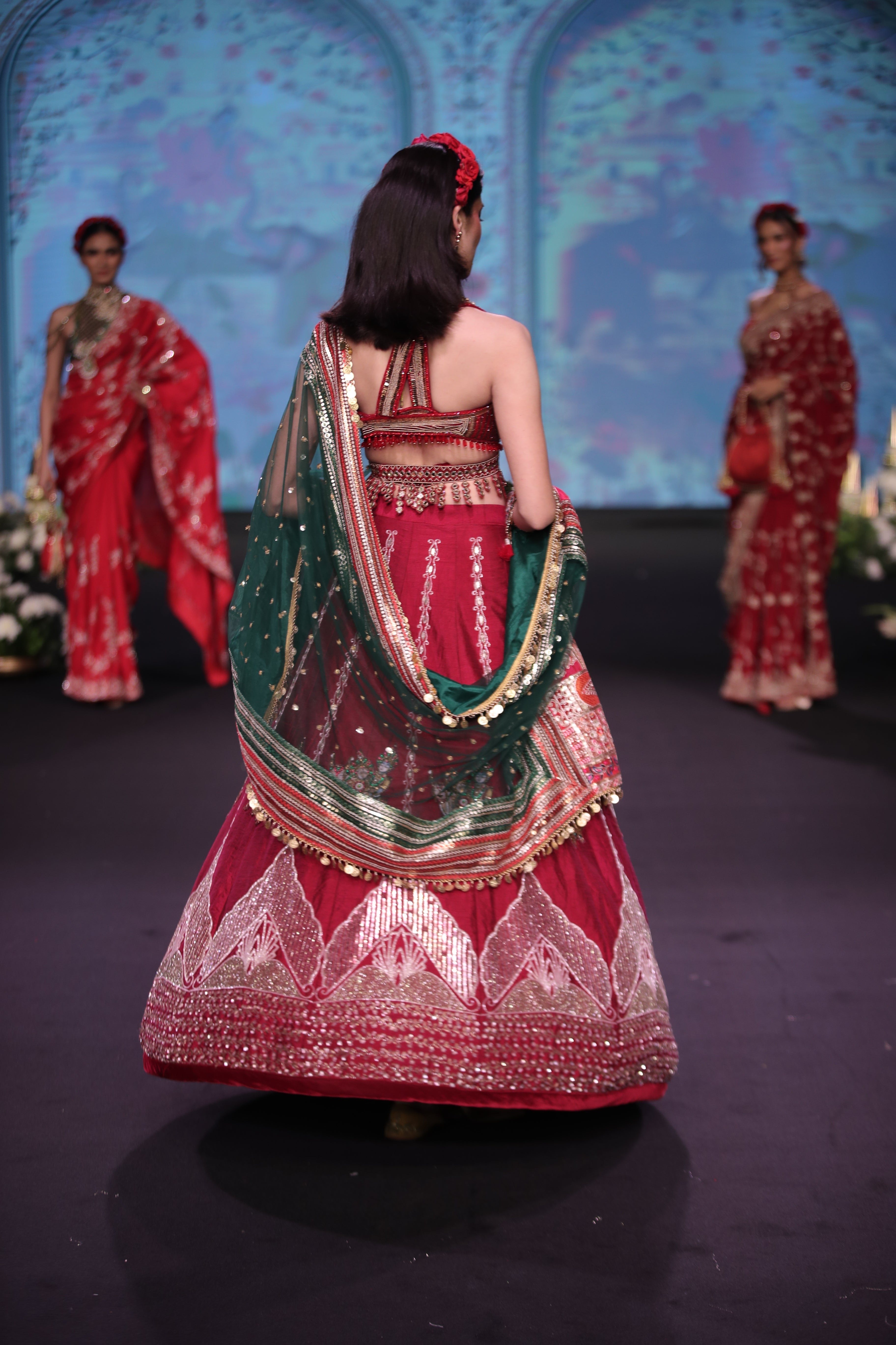 Maroon raw silk embroidered lehenga set