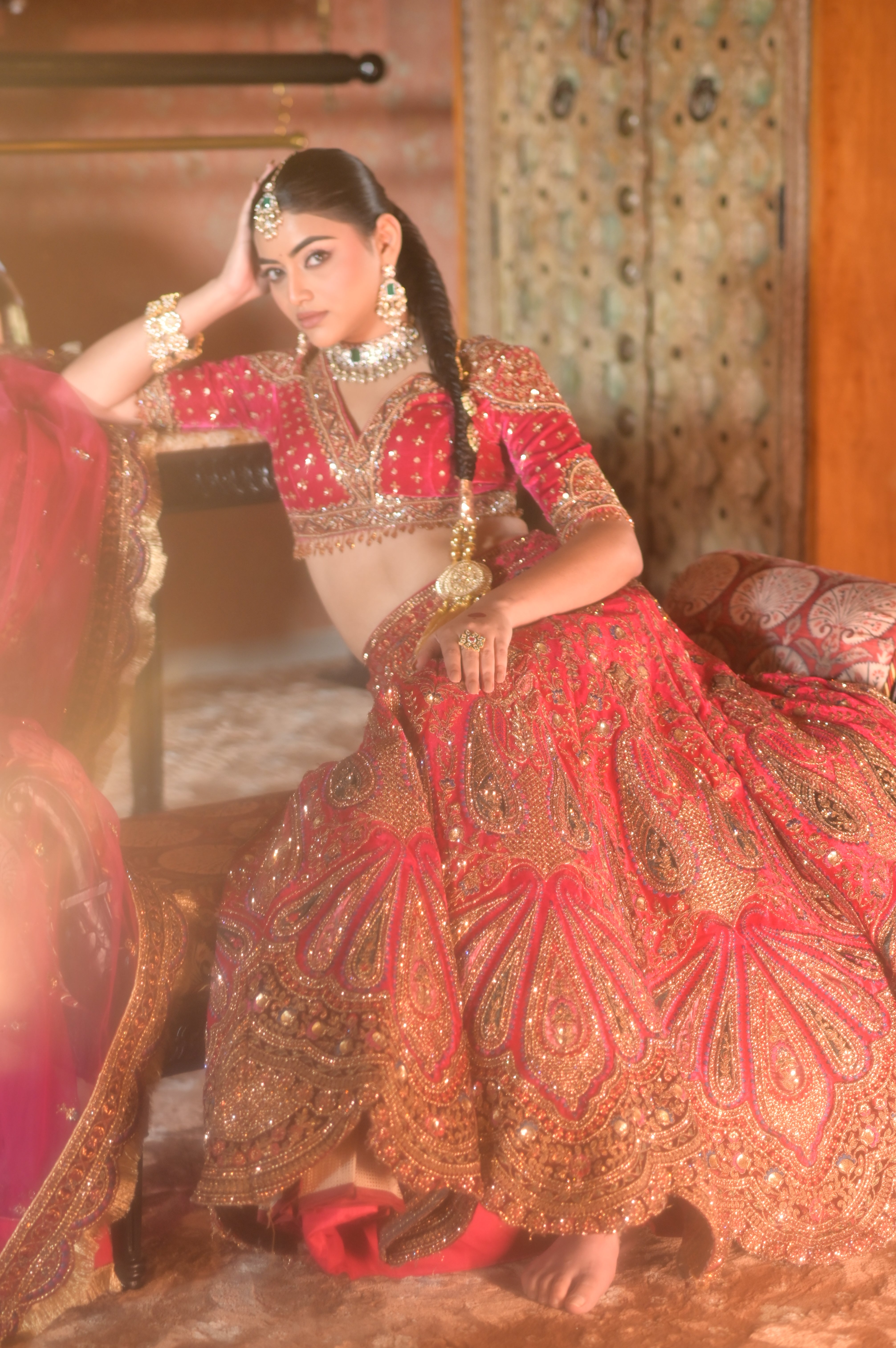 Pink bridal embroidered lehenga