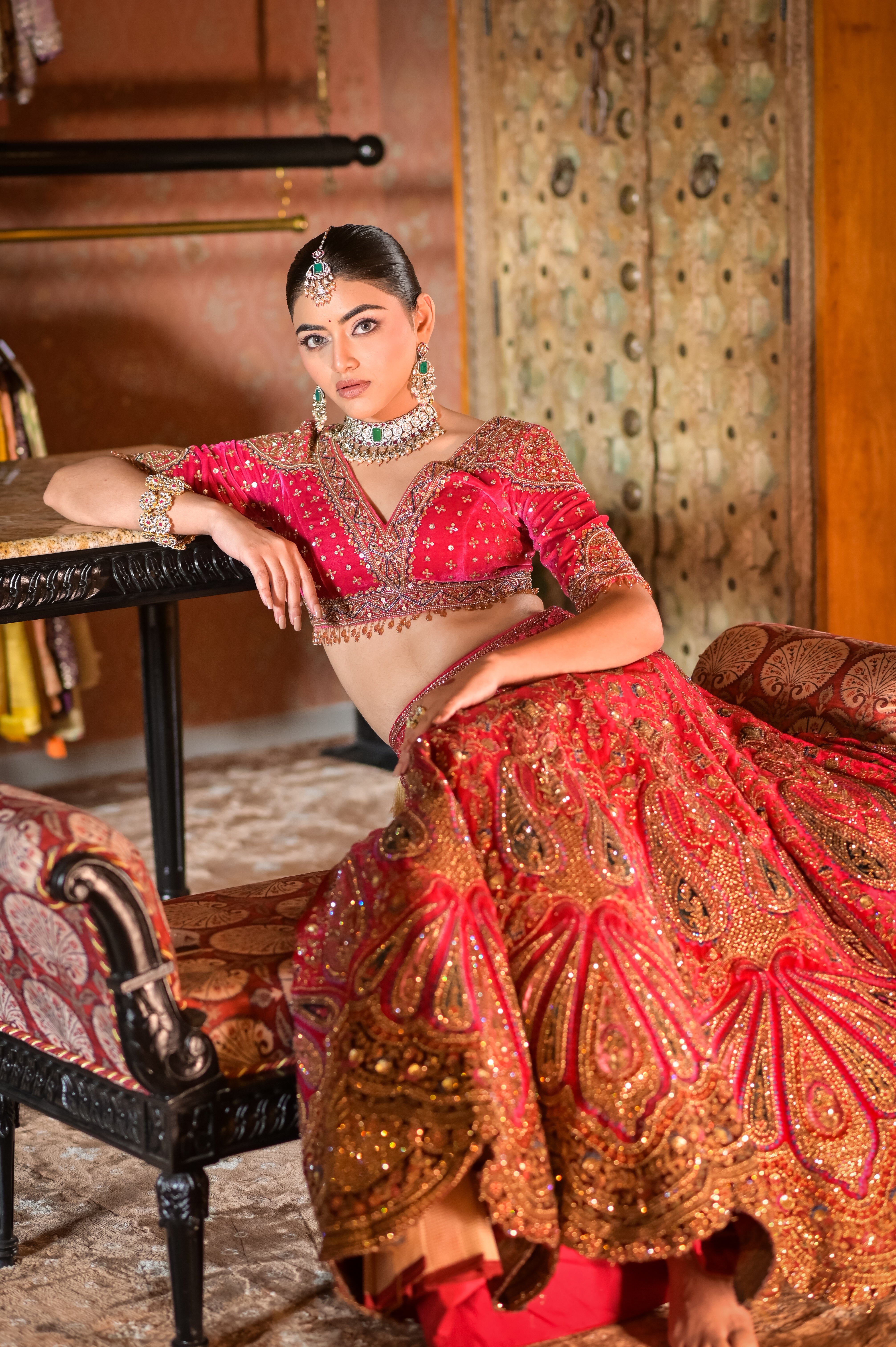 Pink bridal embroidered lehenga