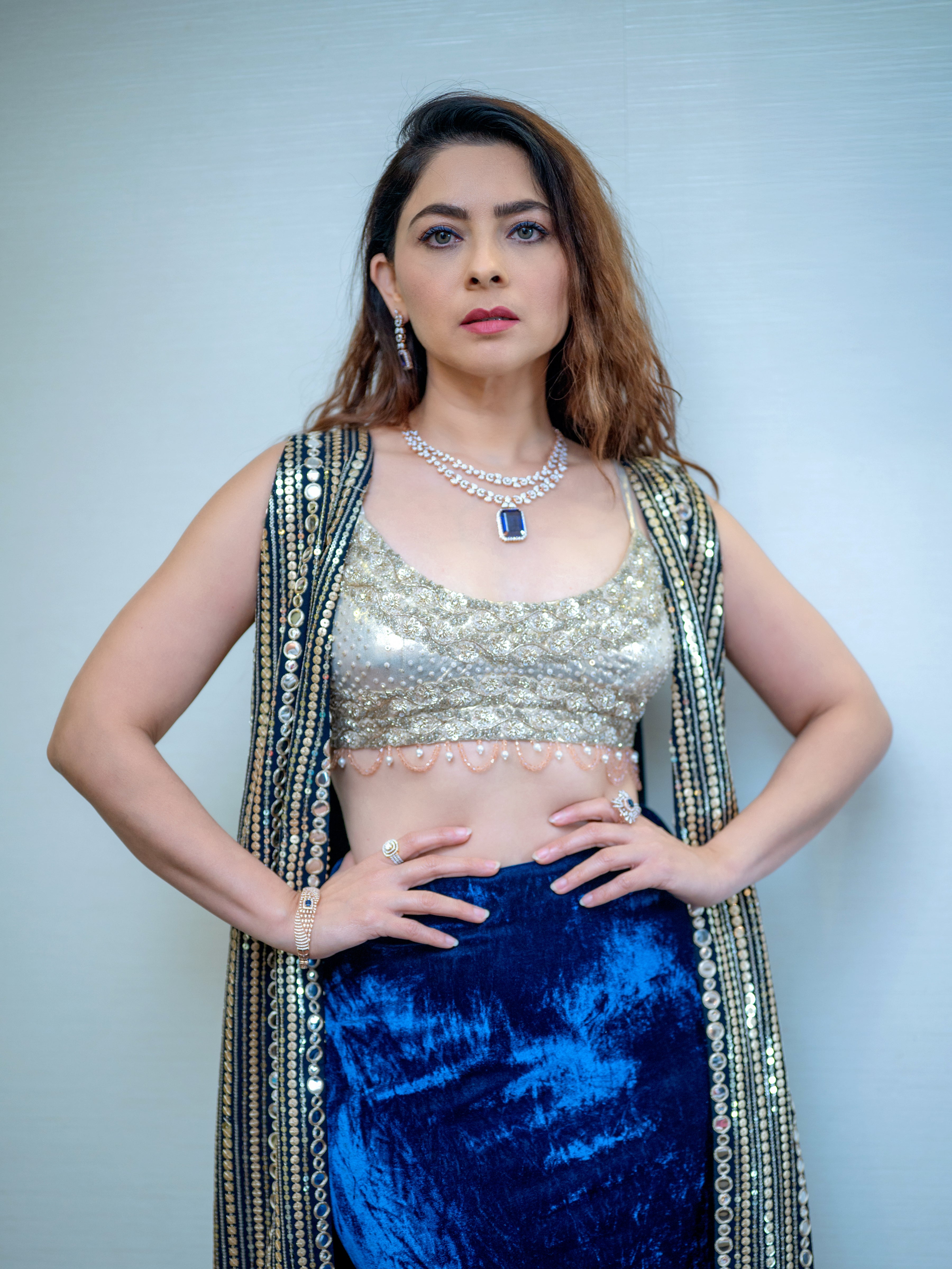 Purple embroidered with Srinathji print three- piece set