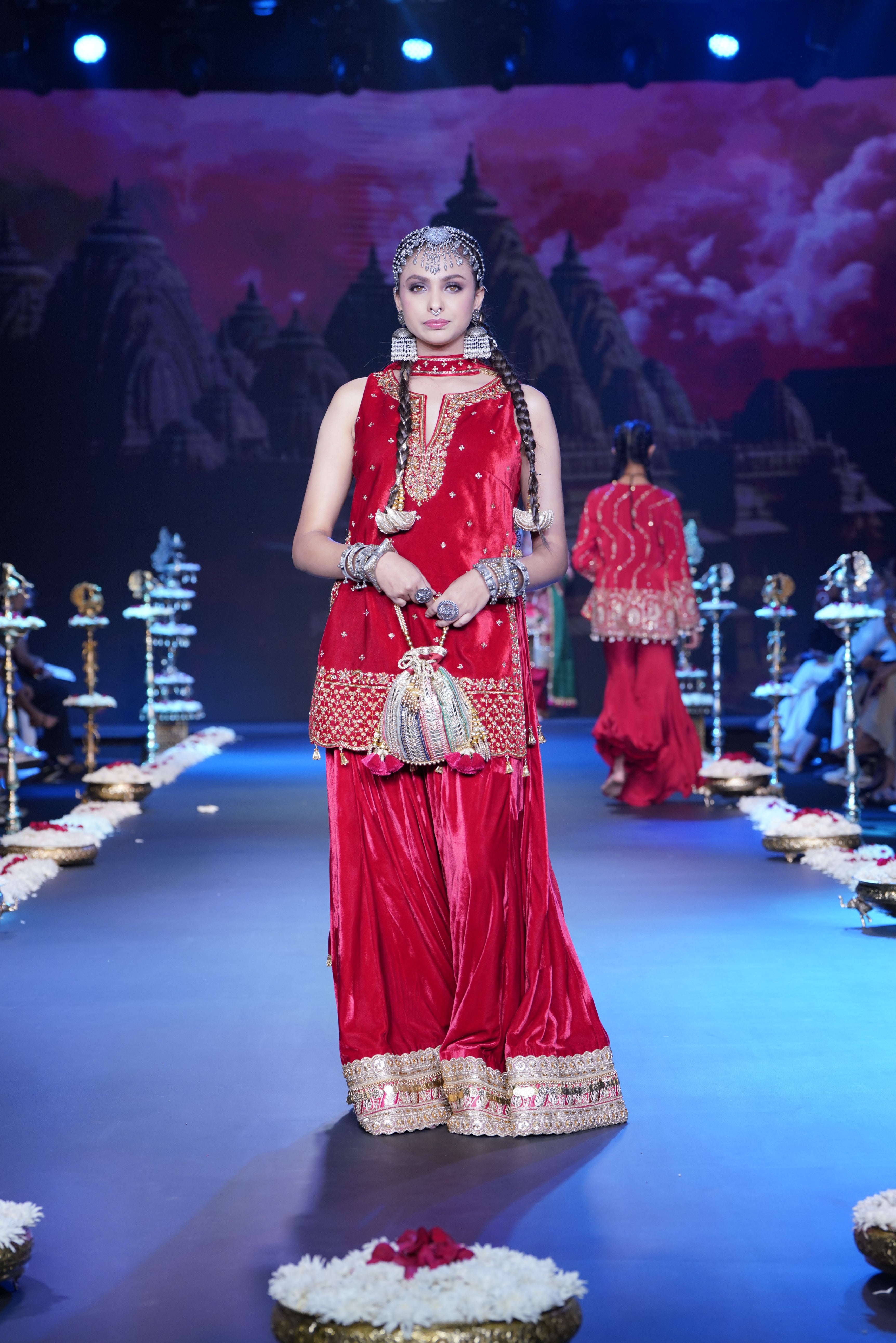Tirupati inspired red palazzo set