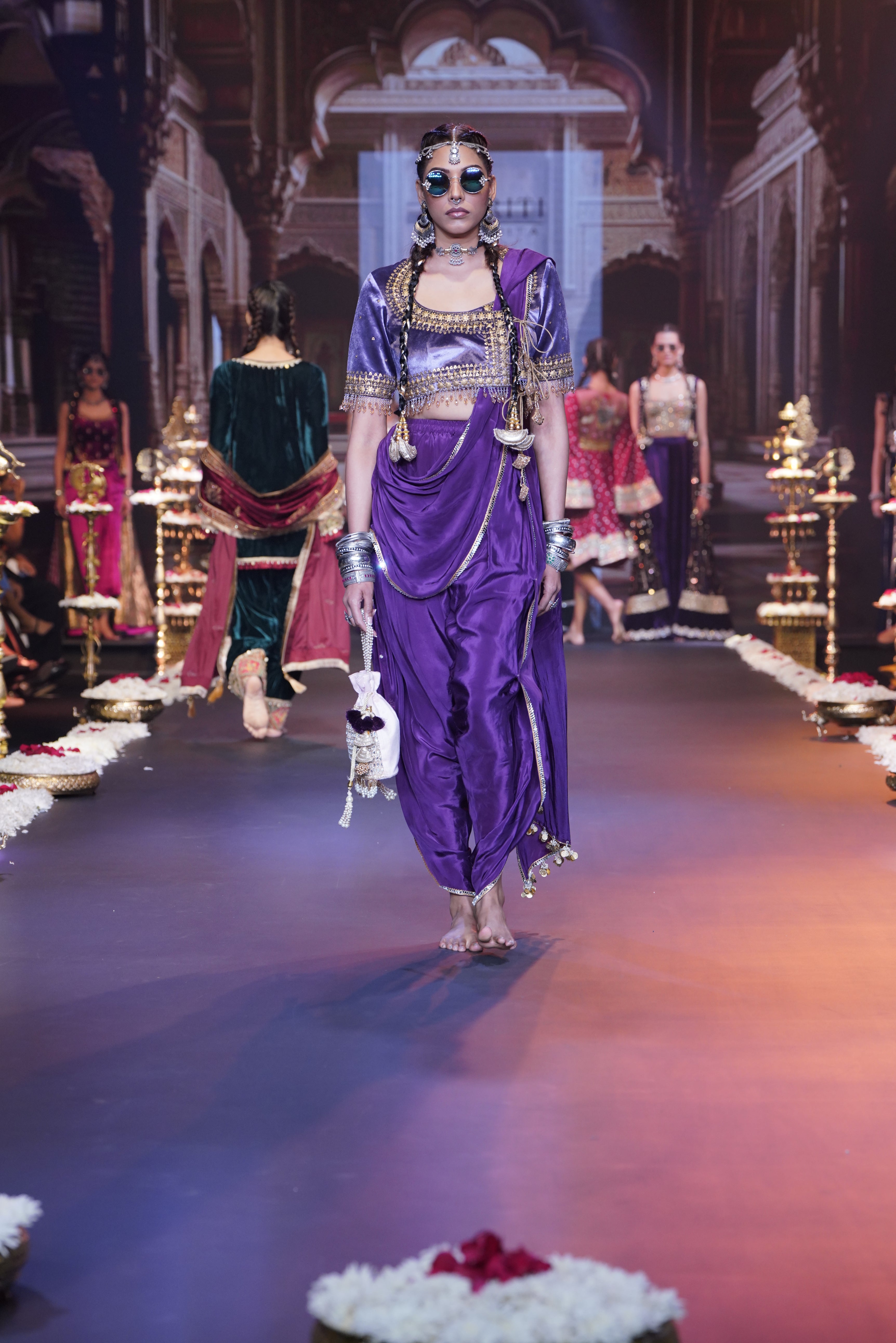 Lilac dhoti drape style two- piece set
