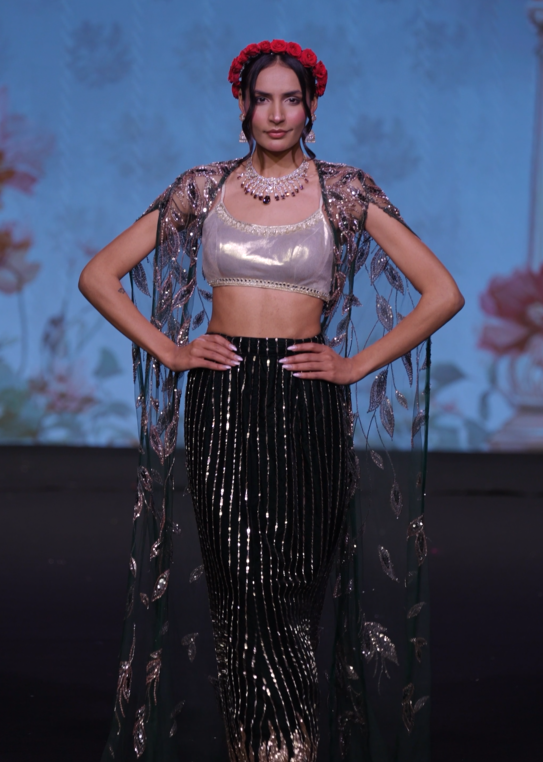 Two toned cutdana embroidered three- piece set
