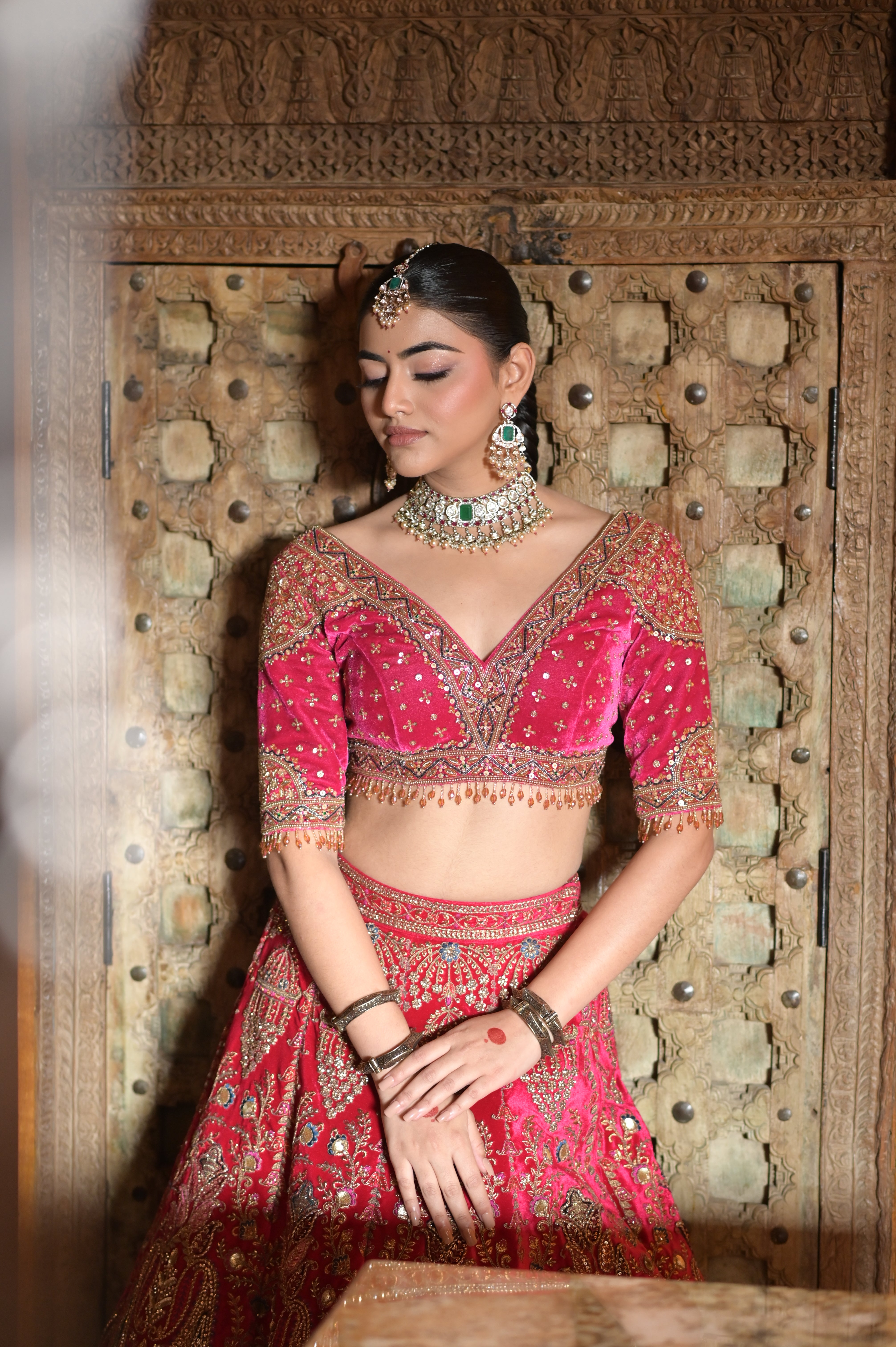 Pink bridal embroidered lehenga