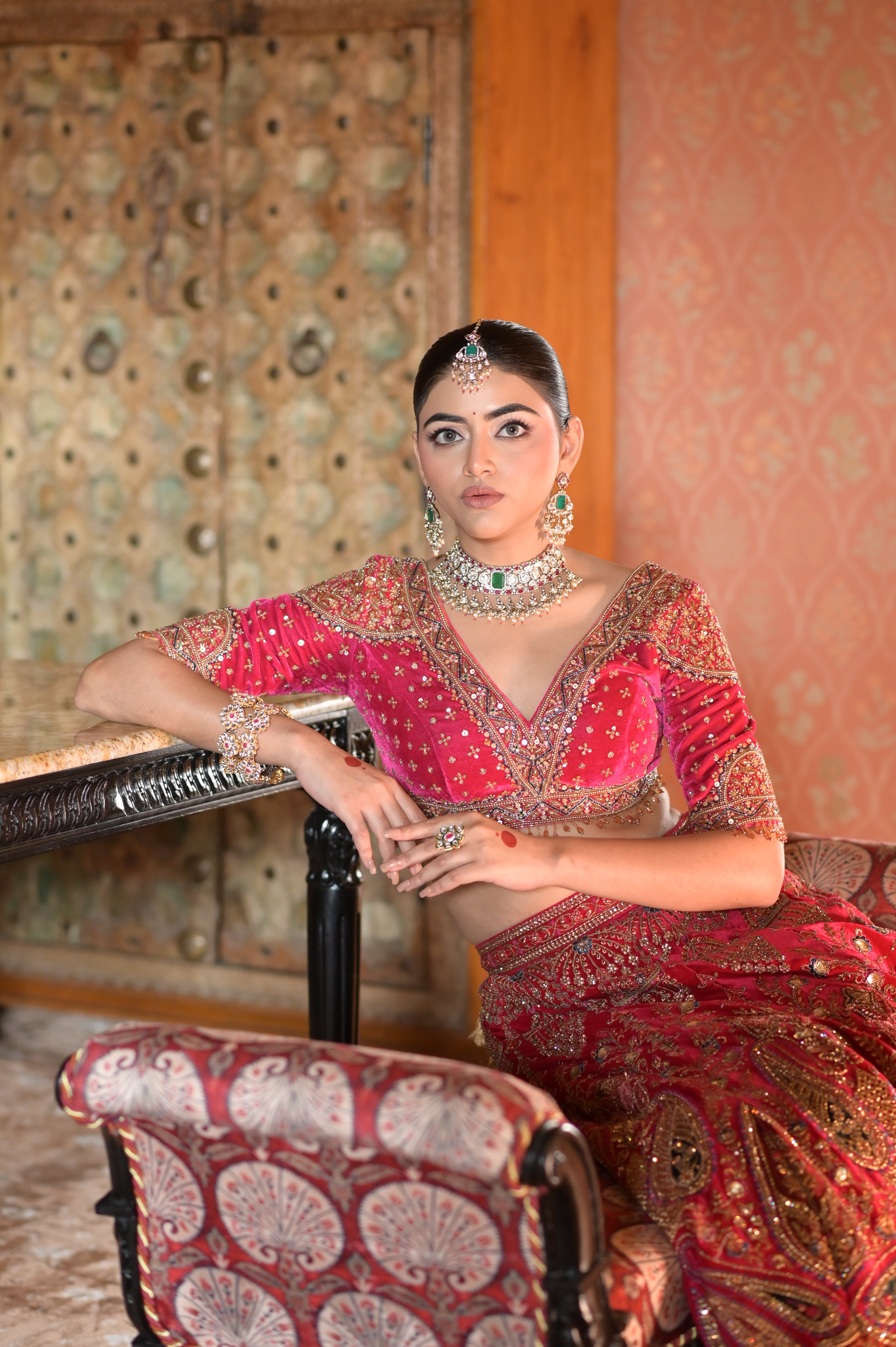 Pink bridal embroidered lehenga
