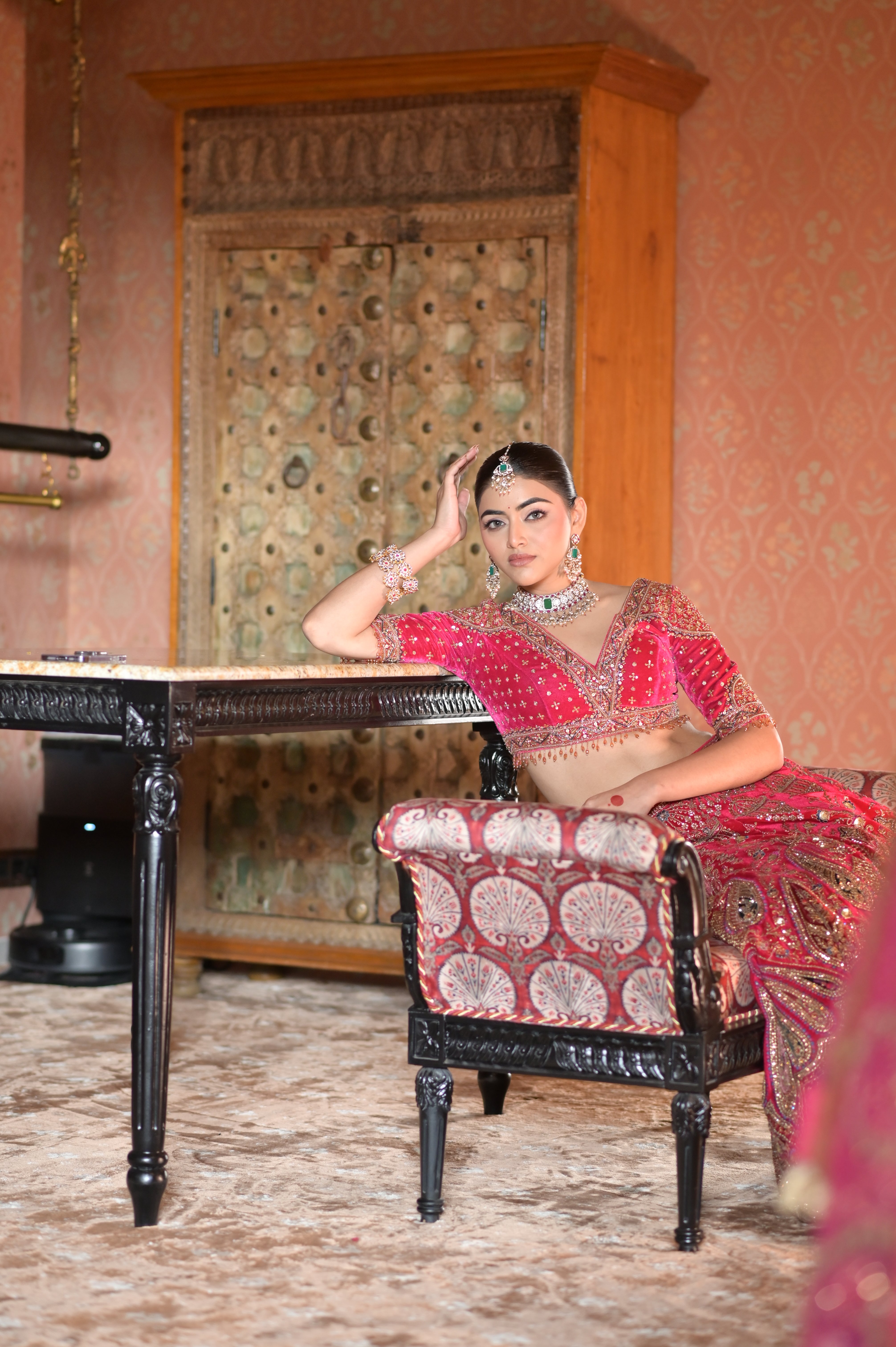 Pink bridal embroidered lehenga