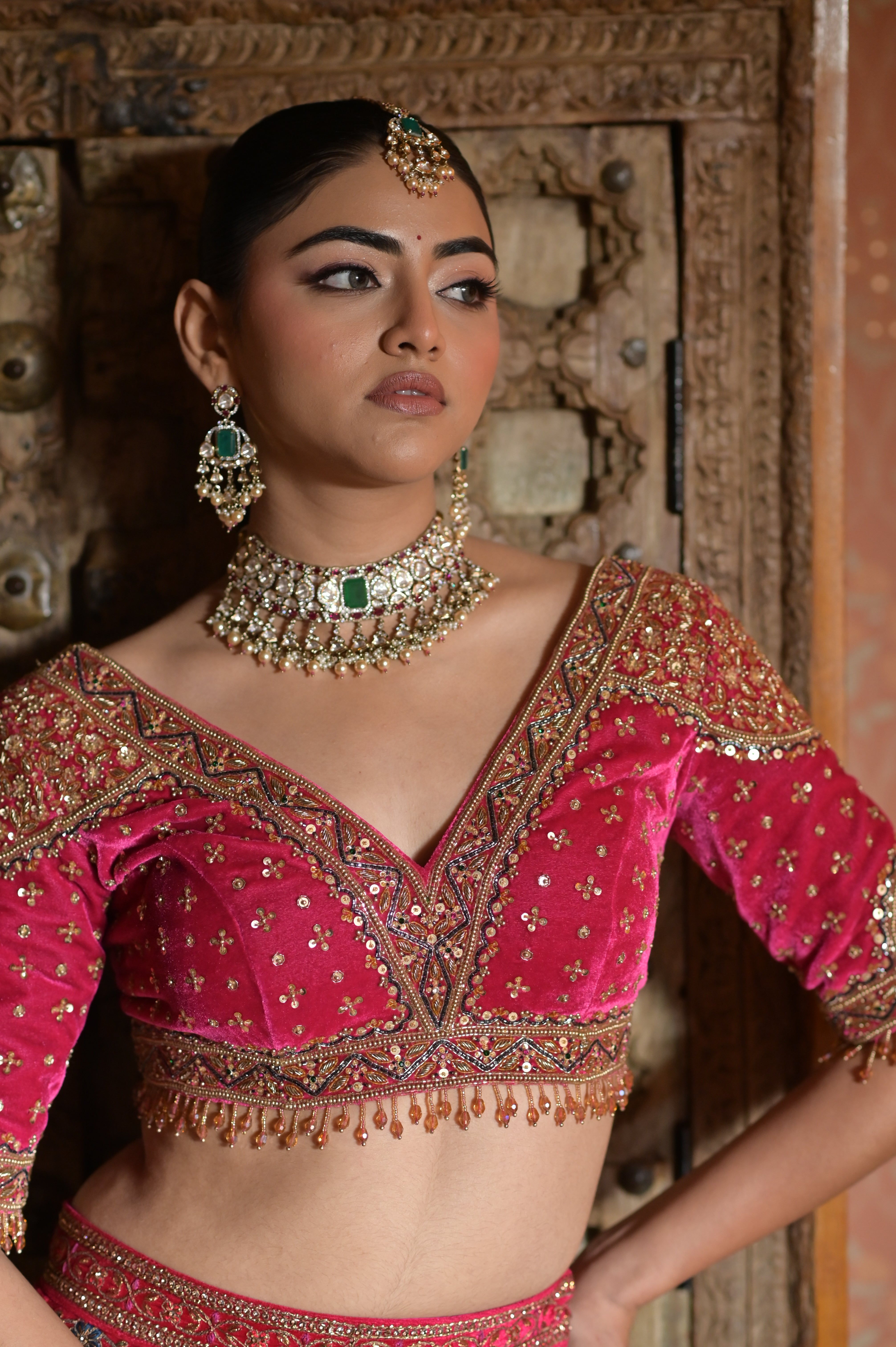 Pink bridal embroidered lehenga