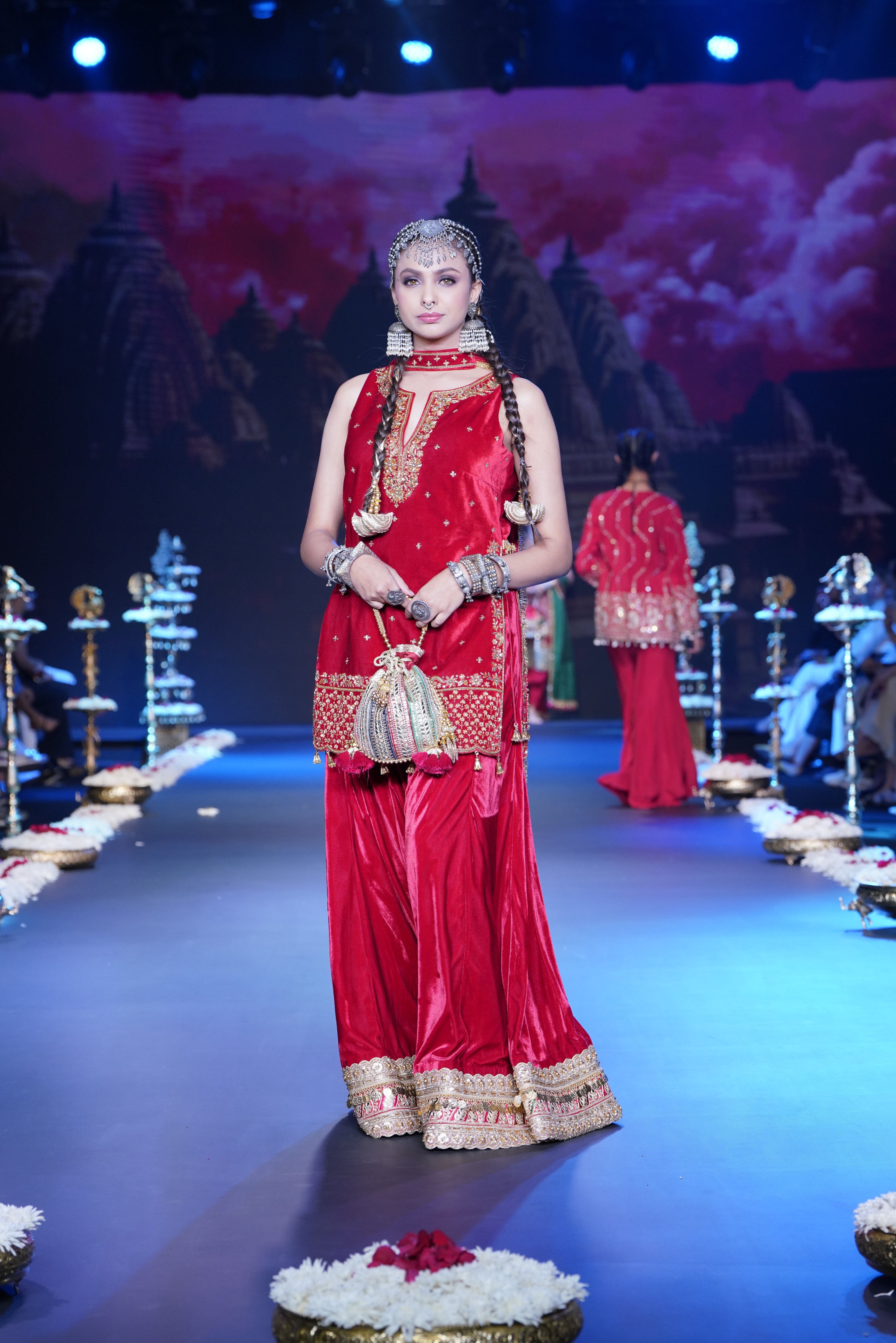 Tirupati inspired red palazzo set