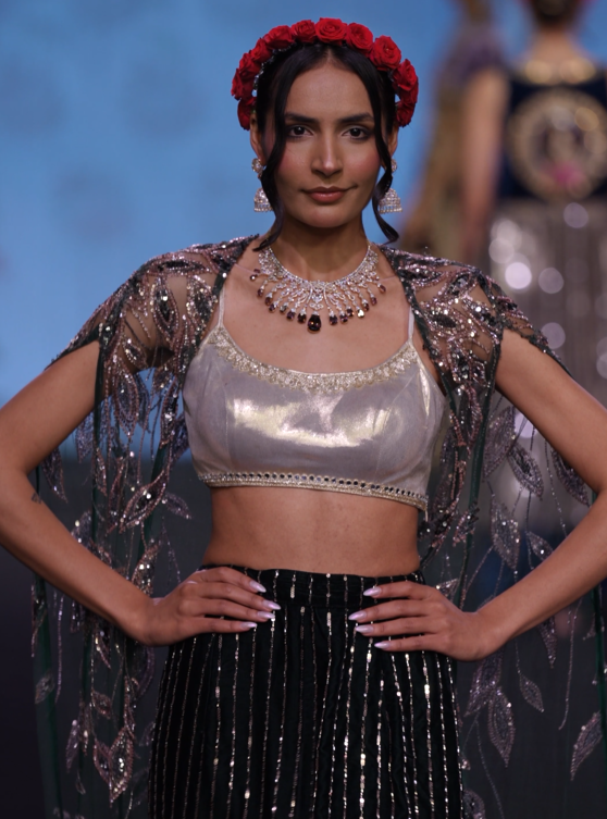 Two toned cutdana embroidered three- piece set