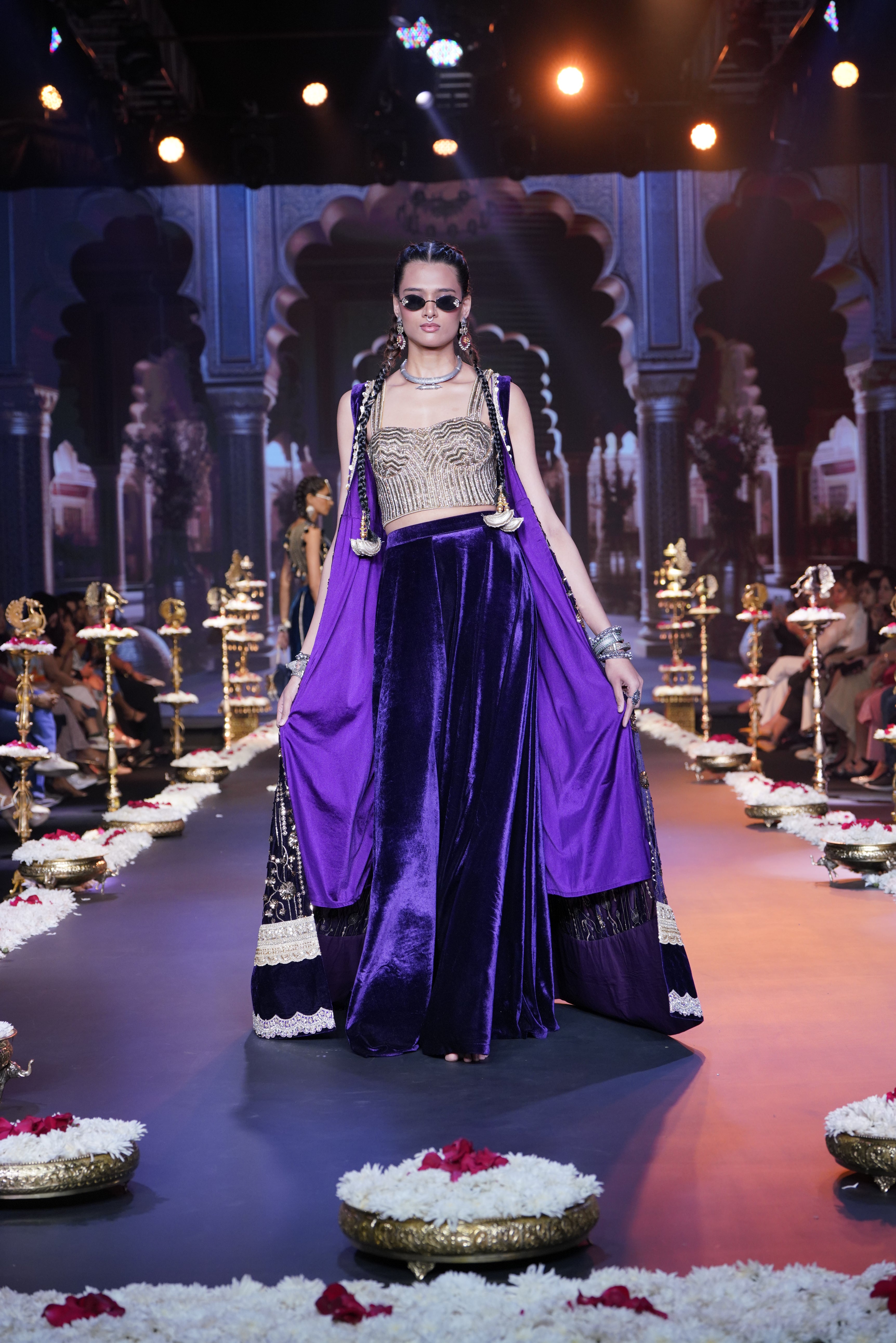 Purple embroidered three – piece set