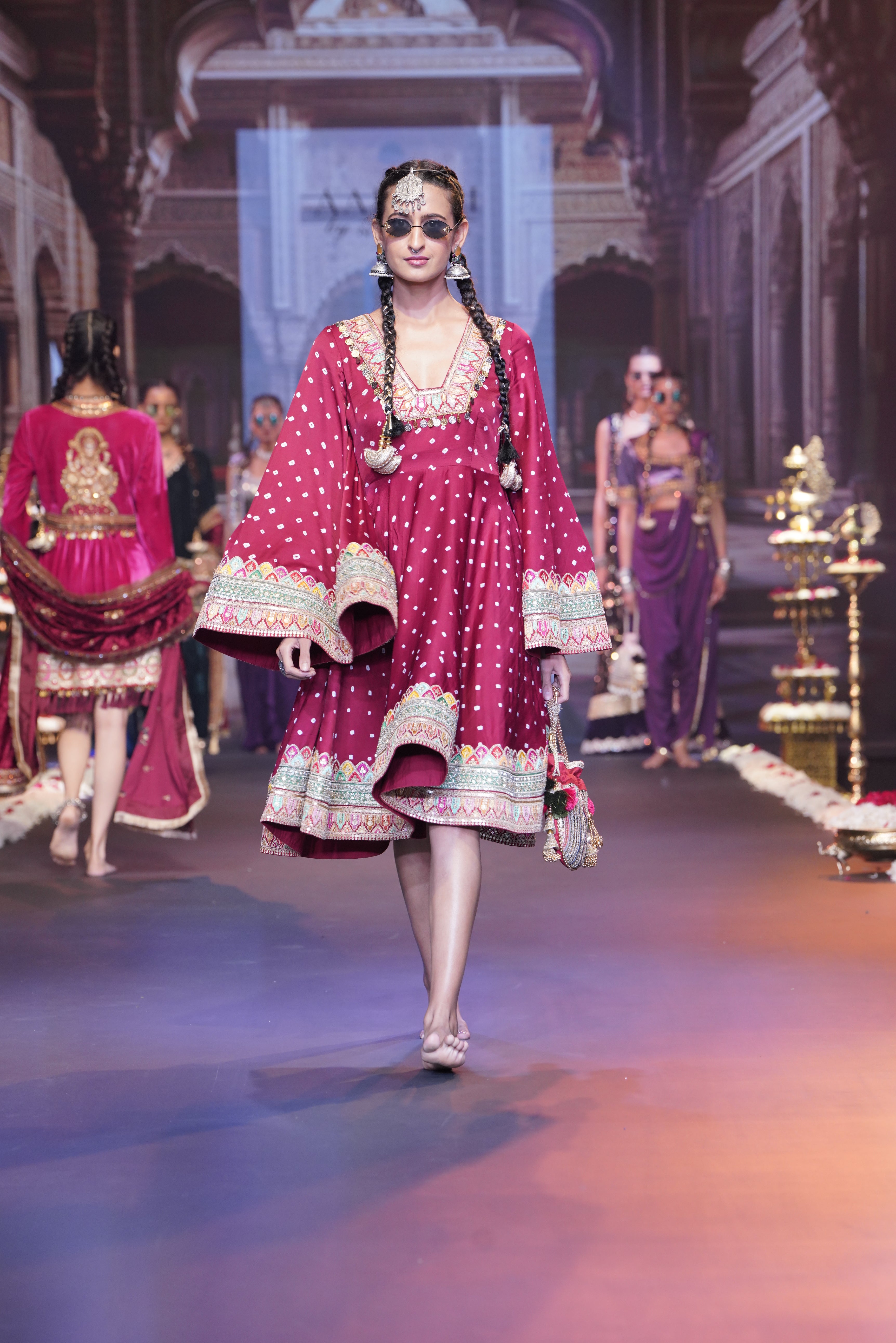 Red bandhani dress with srinathji print