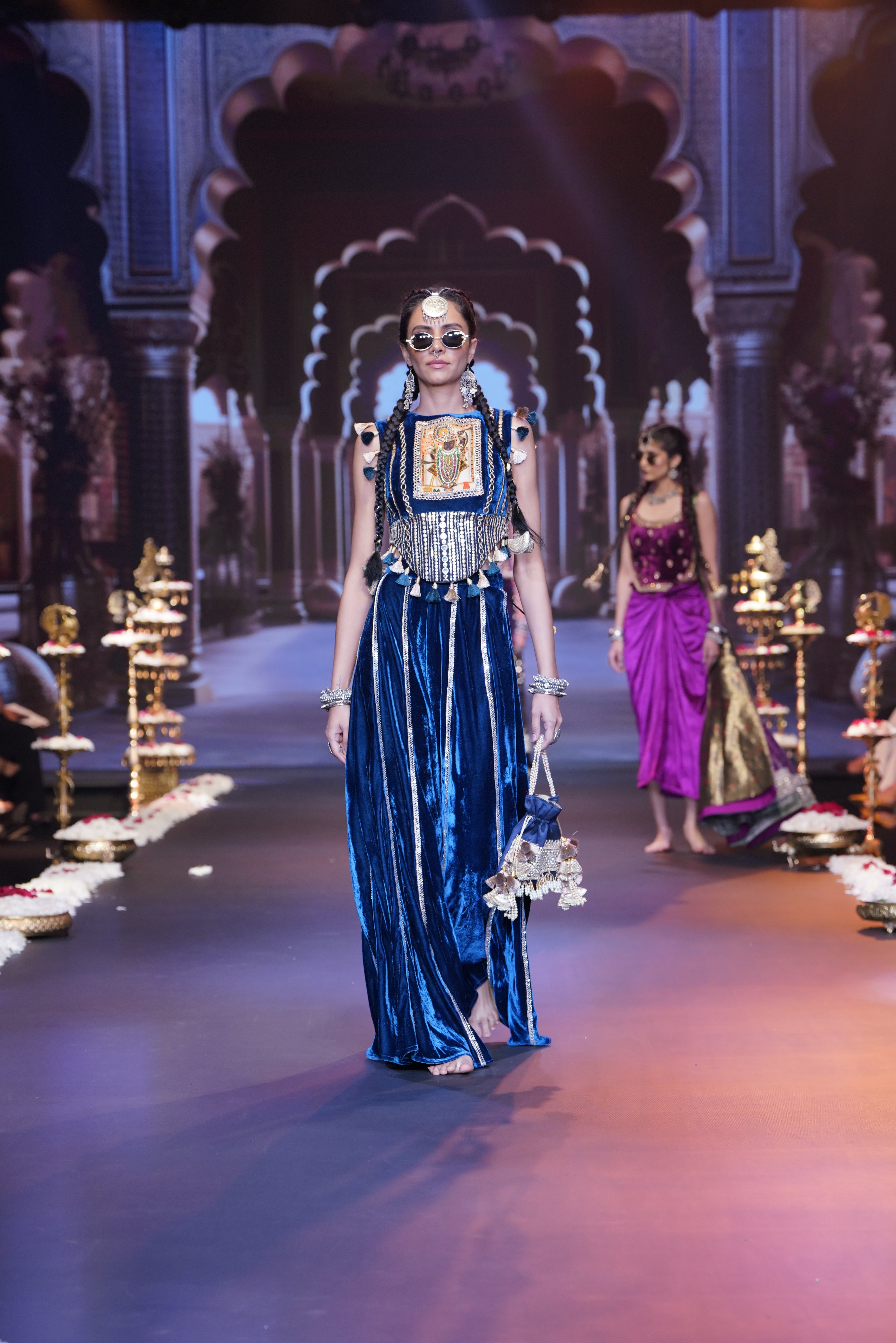Blue embroidered with Srinathji print palazzo set
