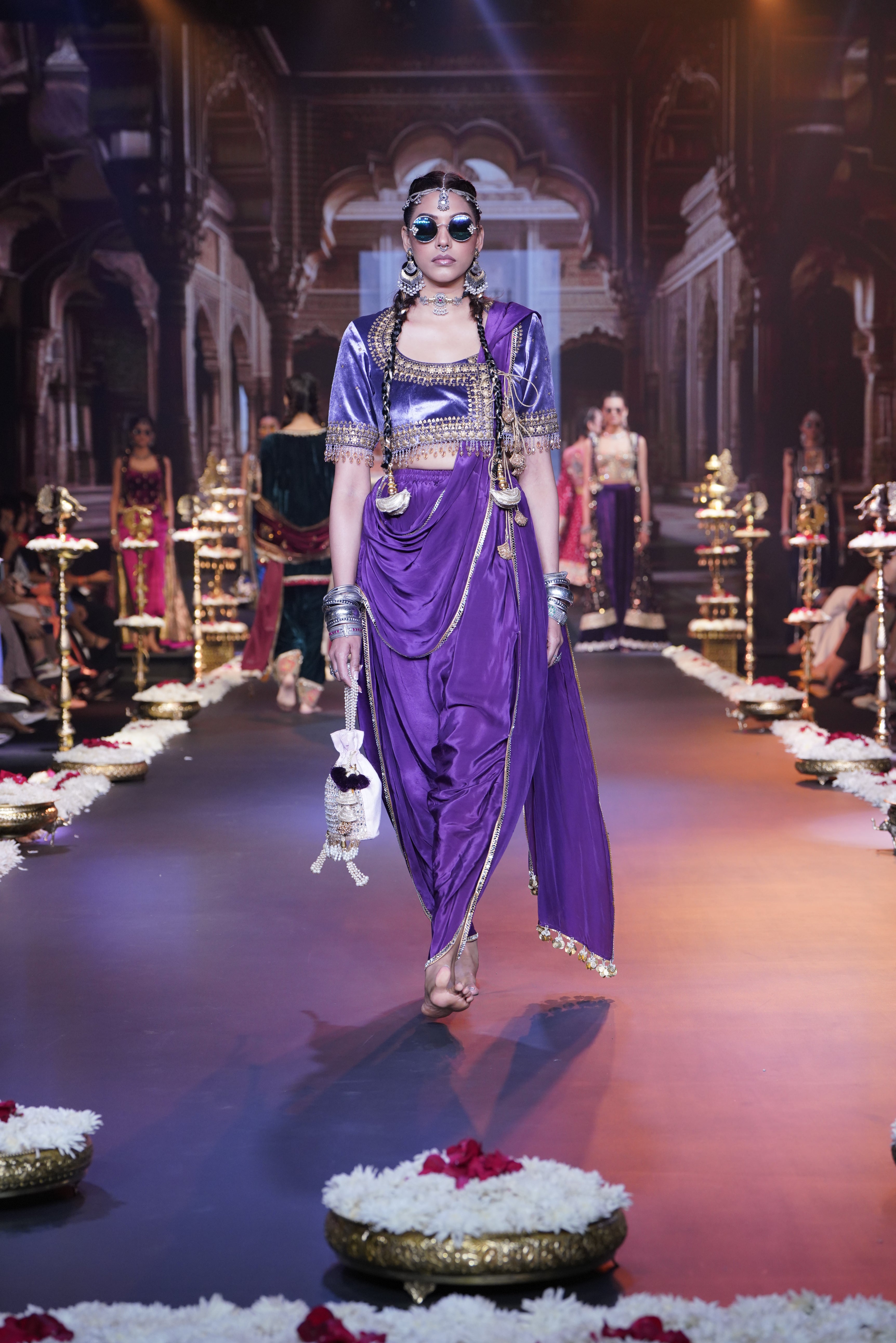Lilac dhoti drape style two- piece set