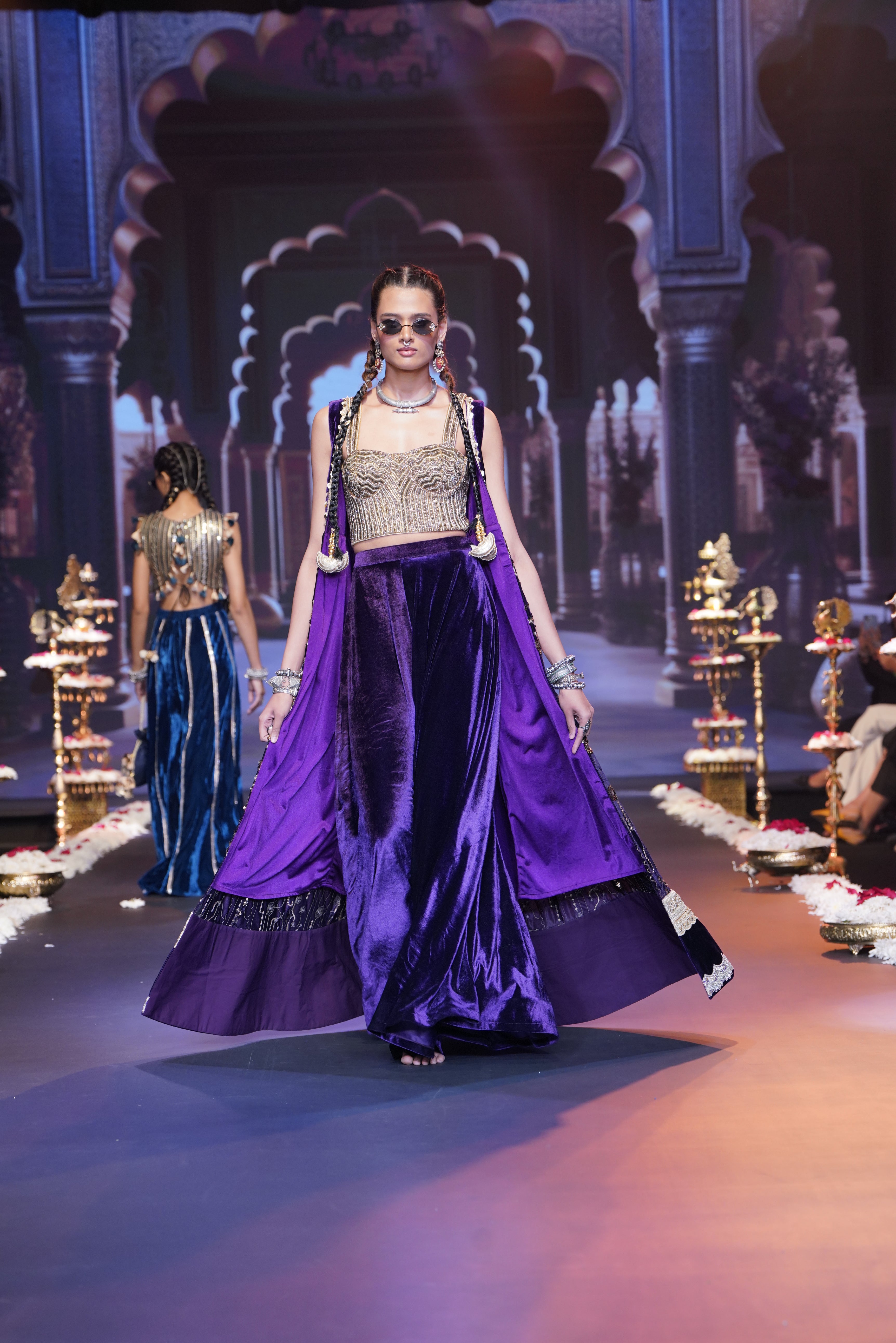 Purple embroidered three – piece set