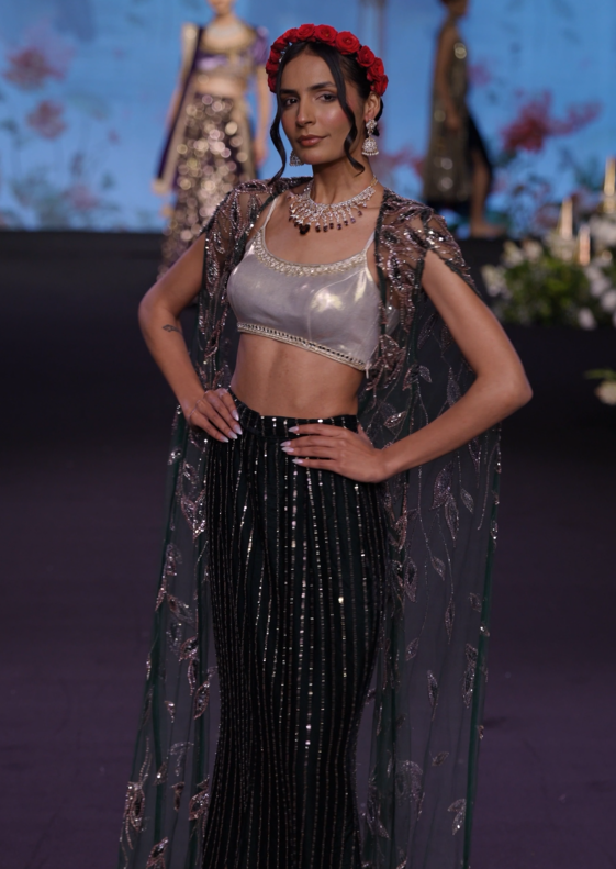 Two toned cutdana embroidered three- piece set
