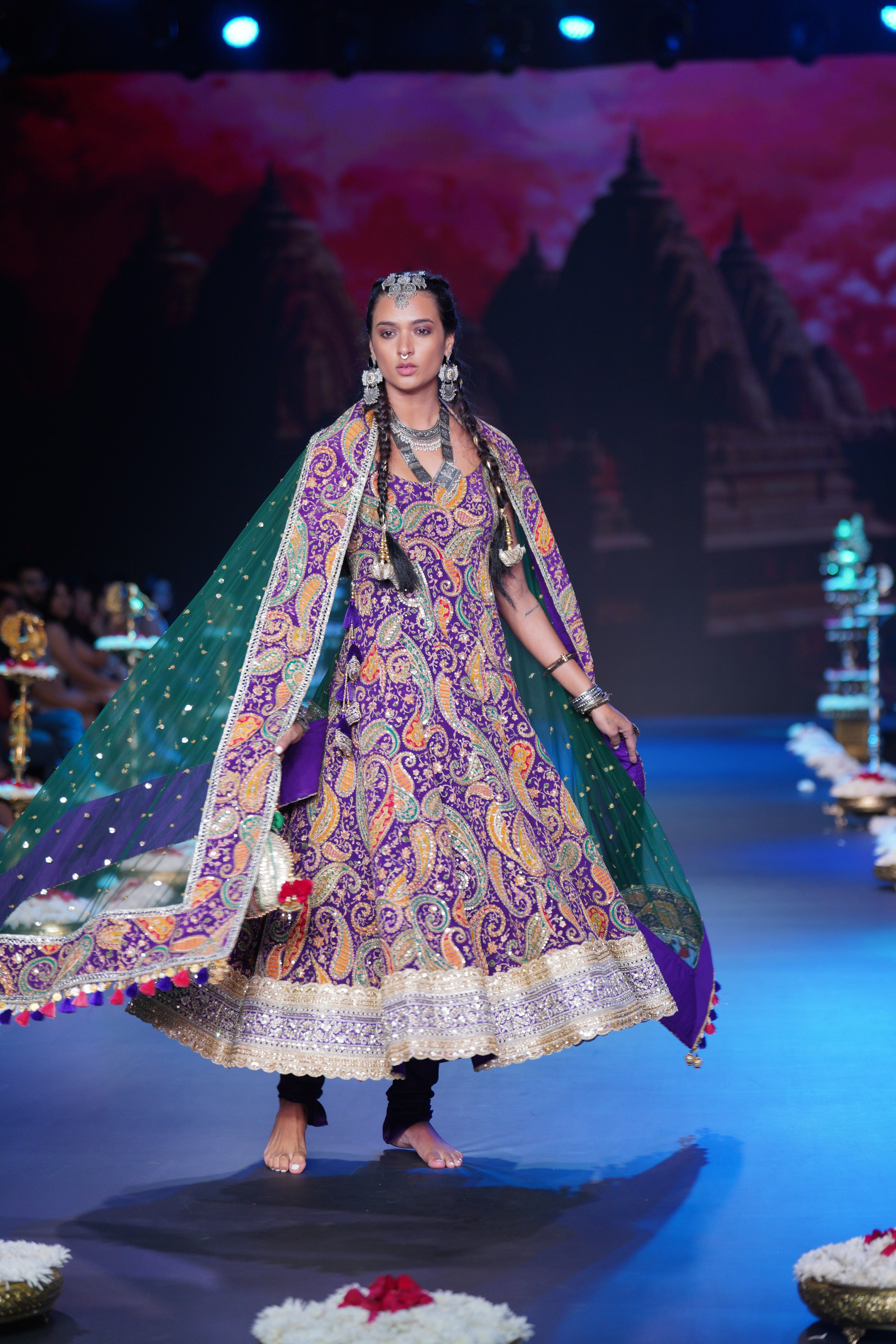 Paisley printed Anarkali set with srinathji print on dupatta