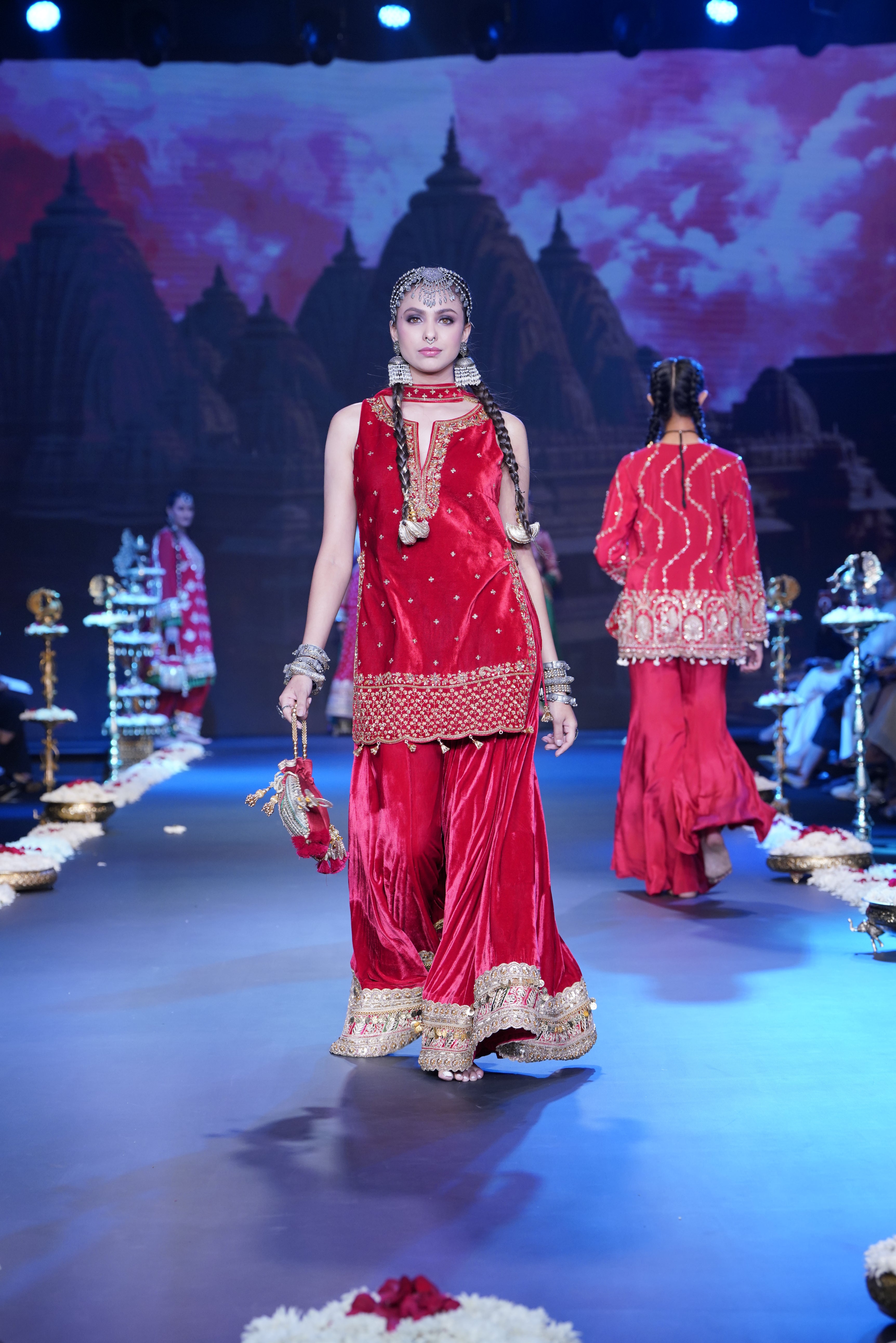 Tirupati inspired red palazzo set