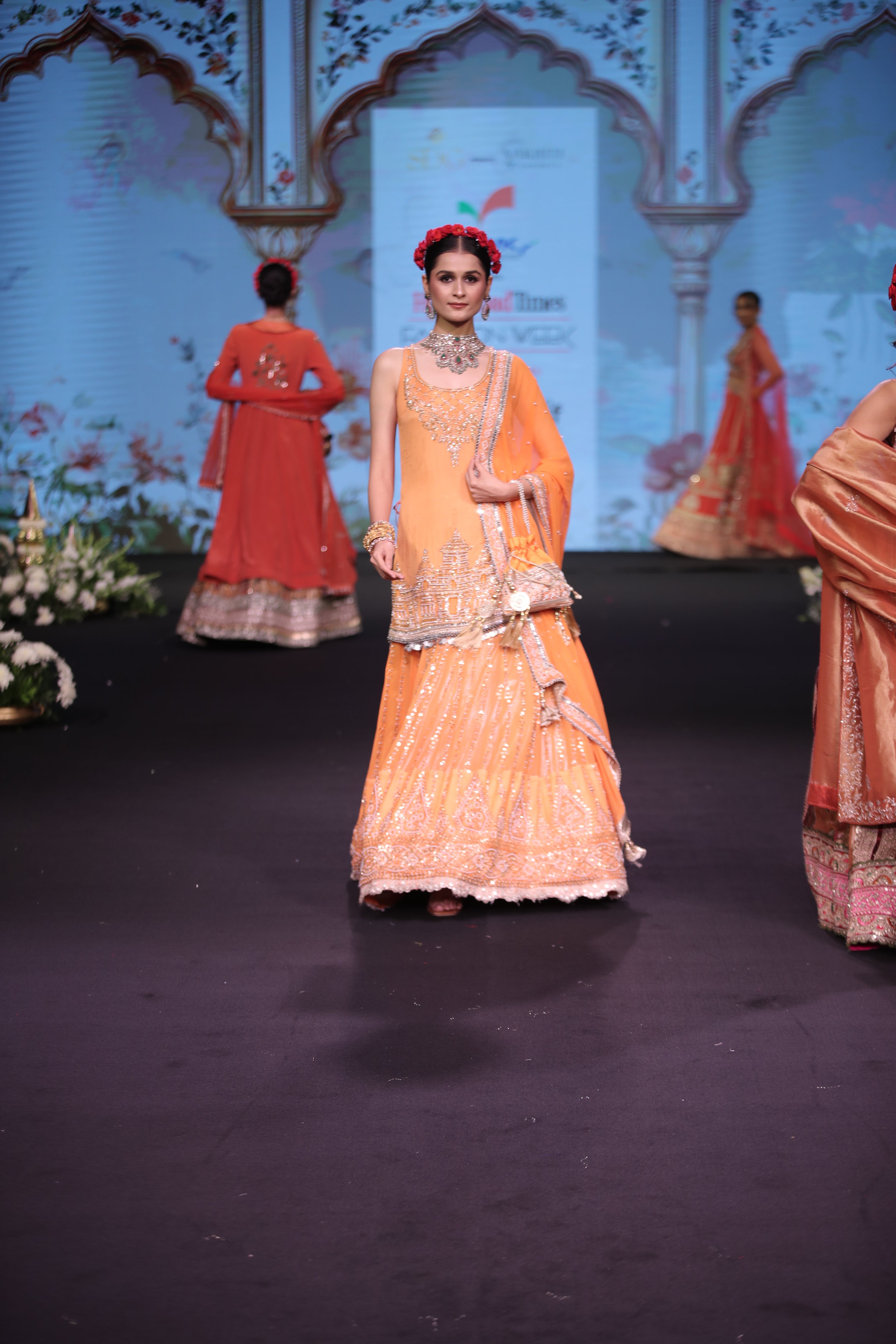 Orange ram mandir inspired embroidered lehenga set