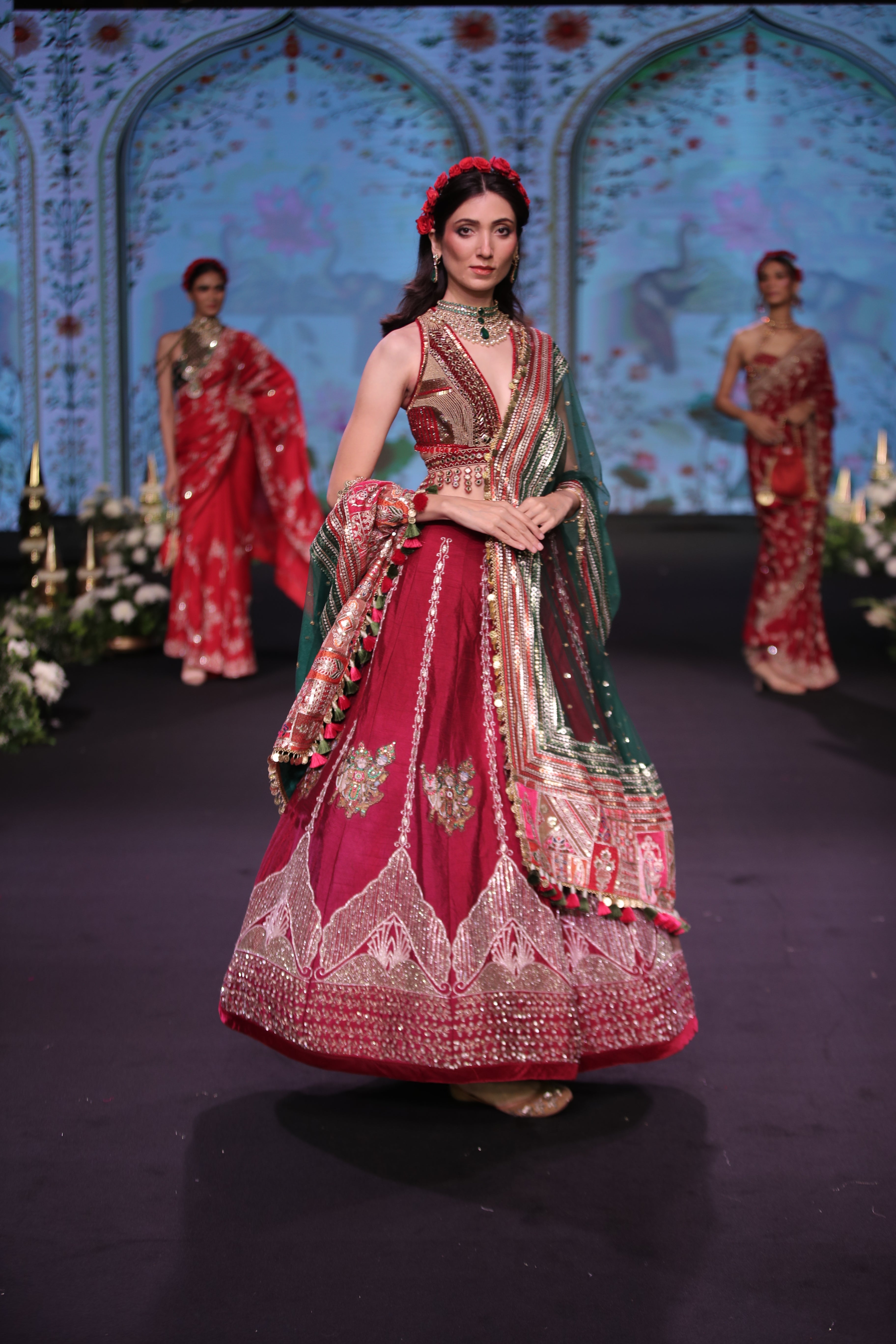 Maroon raw silk embroidered lehenga set