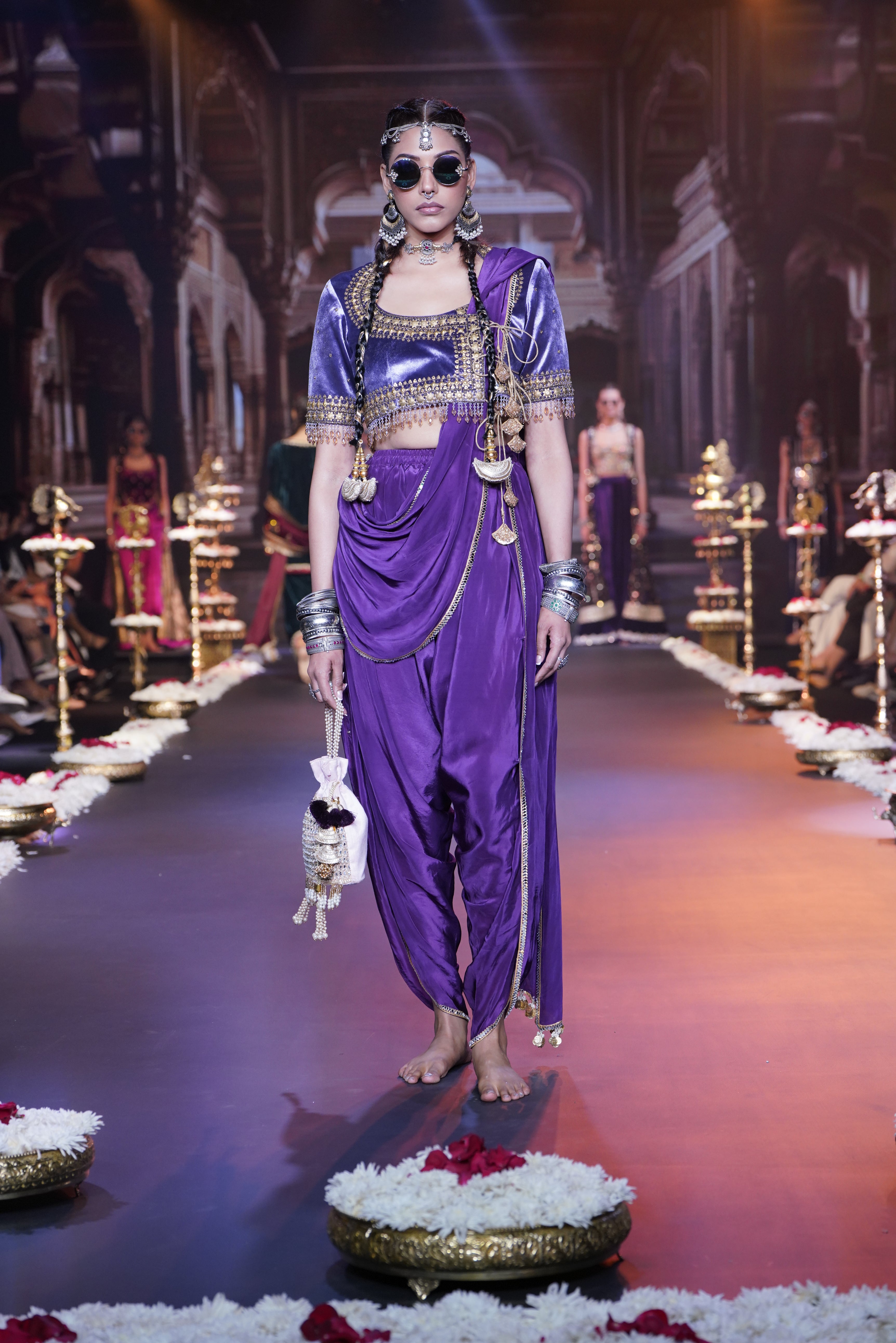 Lilac dhoti drape style two- piece set
