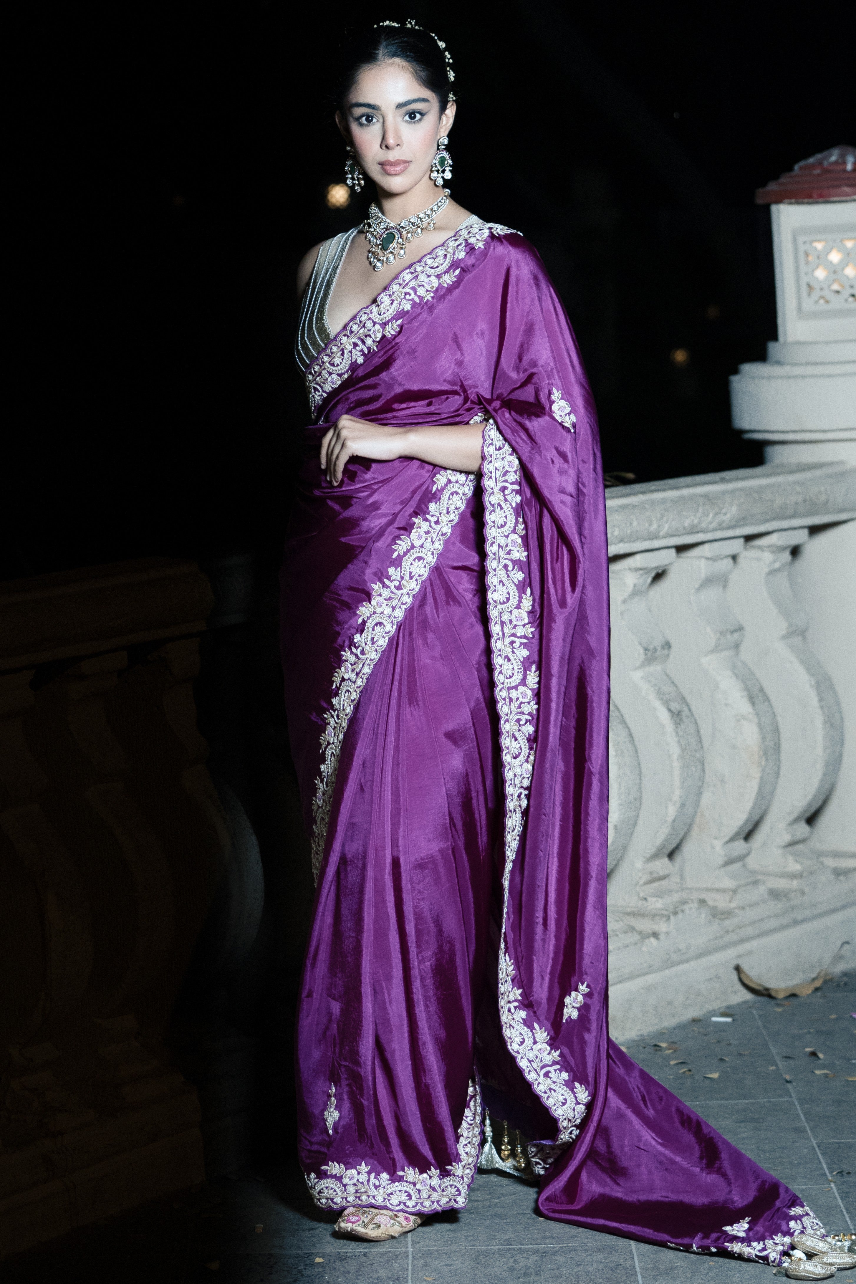 Purple embroidered saree