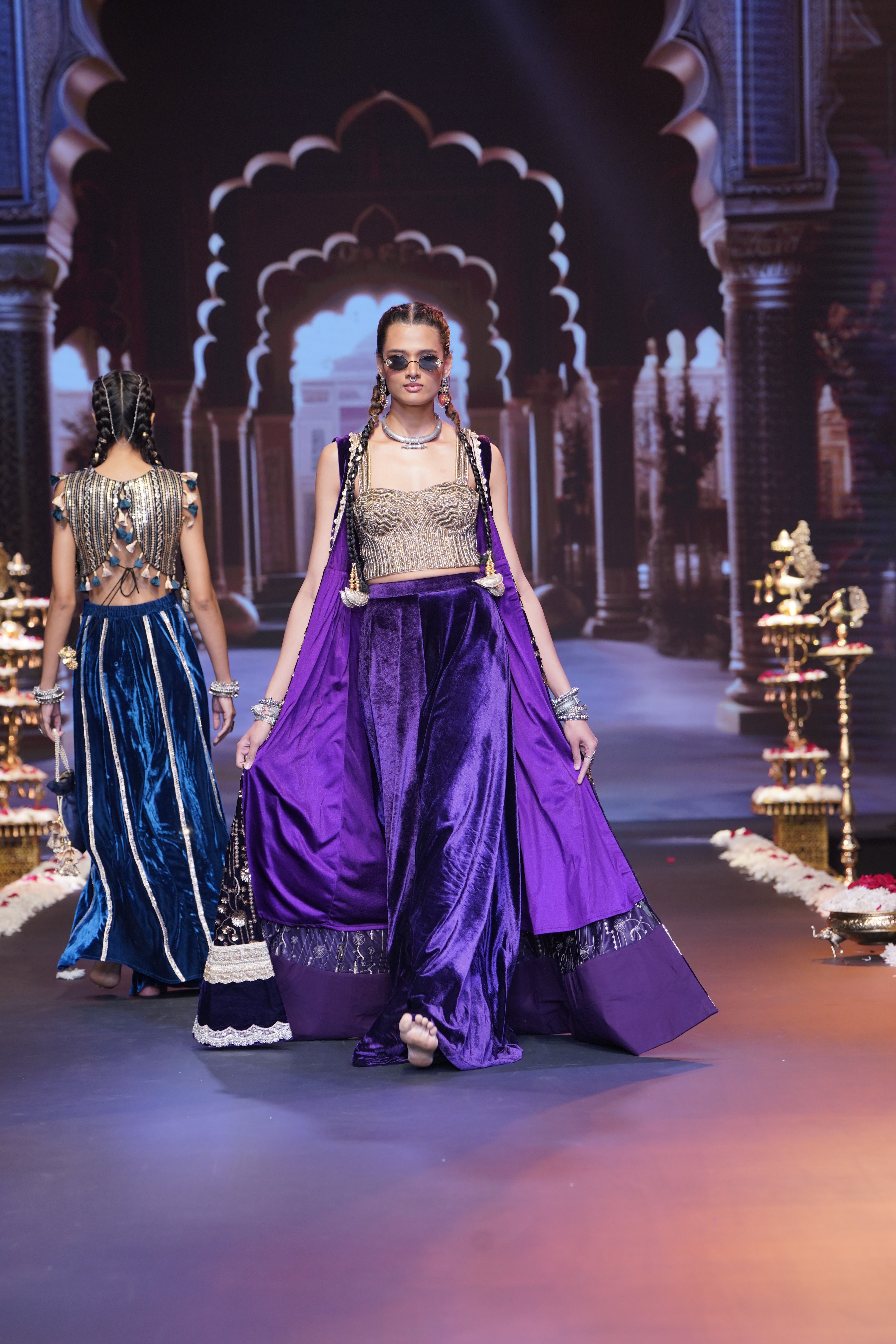 Purple embroidered three – piece set