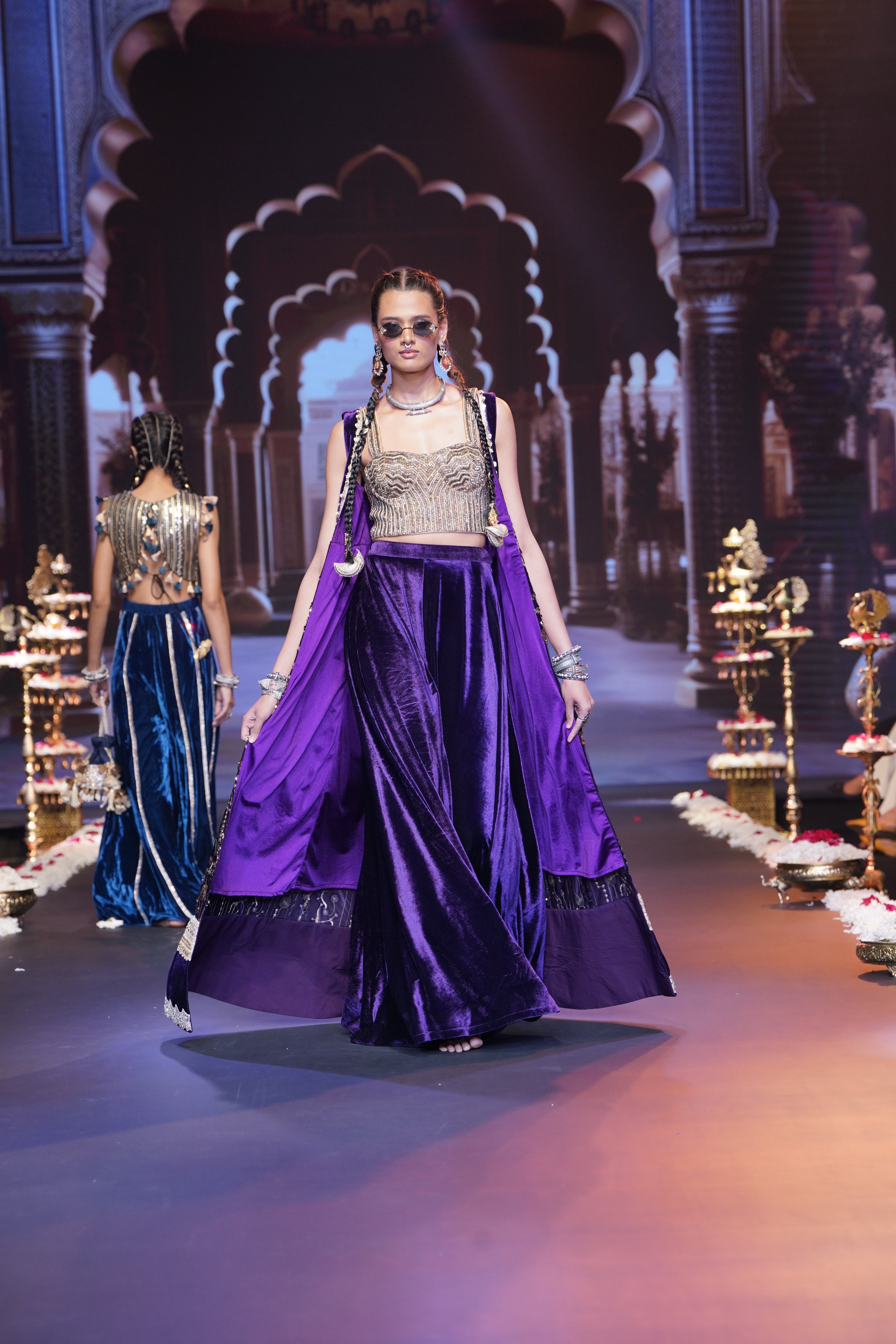 Purple embroidered three – piece set
